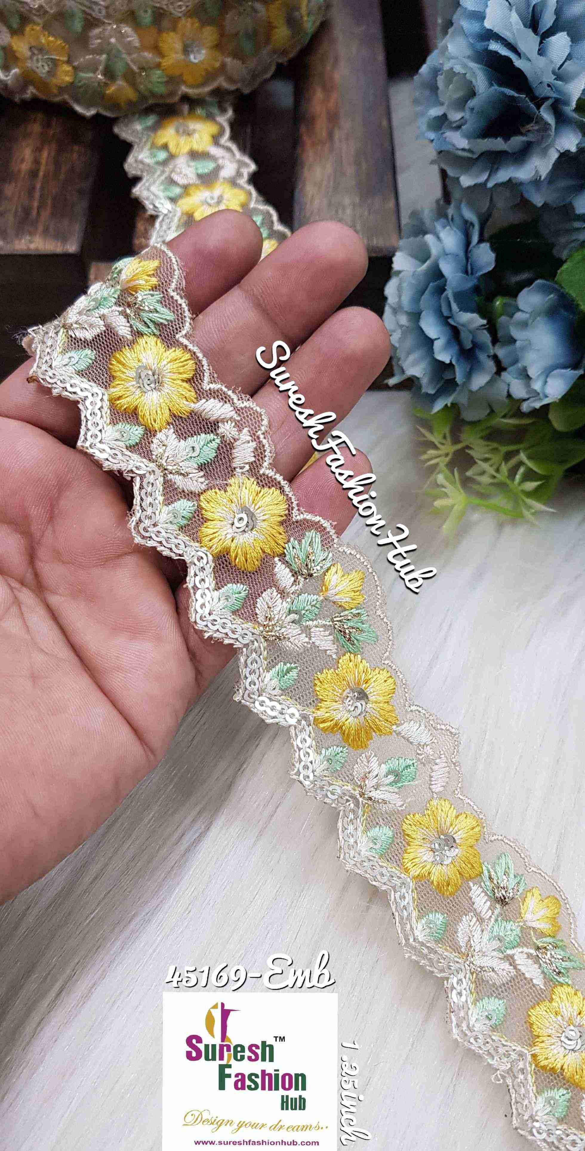 Yellow flowers with Sequin Sprinkle Cutwork Laces