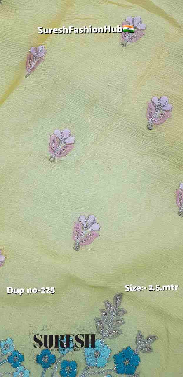 Yellow Floral Zari & Threadwork Georgette Dupatta-225