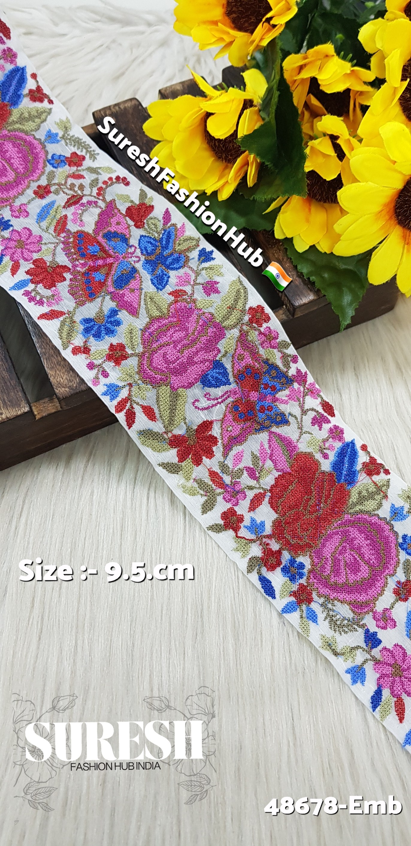 48678-Emb Color No 5 Cross Stitch Butterfly & Flower Border