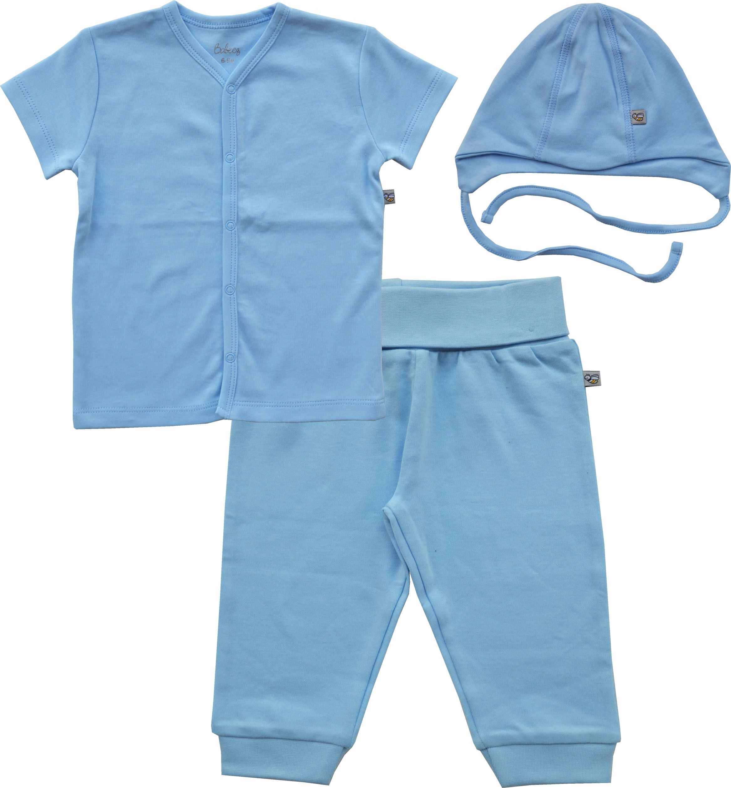 Babeez | Blue Short Sleeve T-Shirt+Pant+Cap Combo Set (100% Cotton Interlock Biowash) undefined