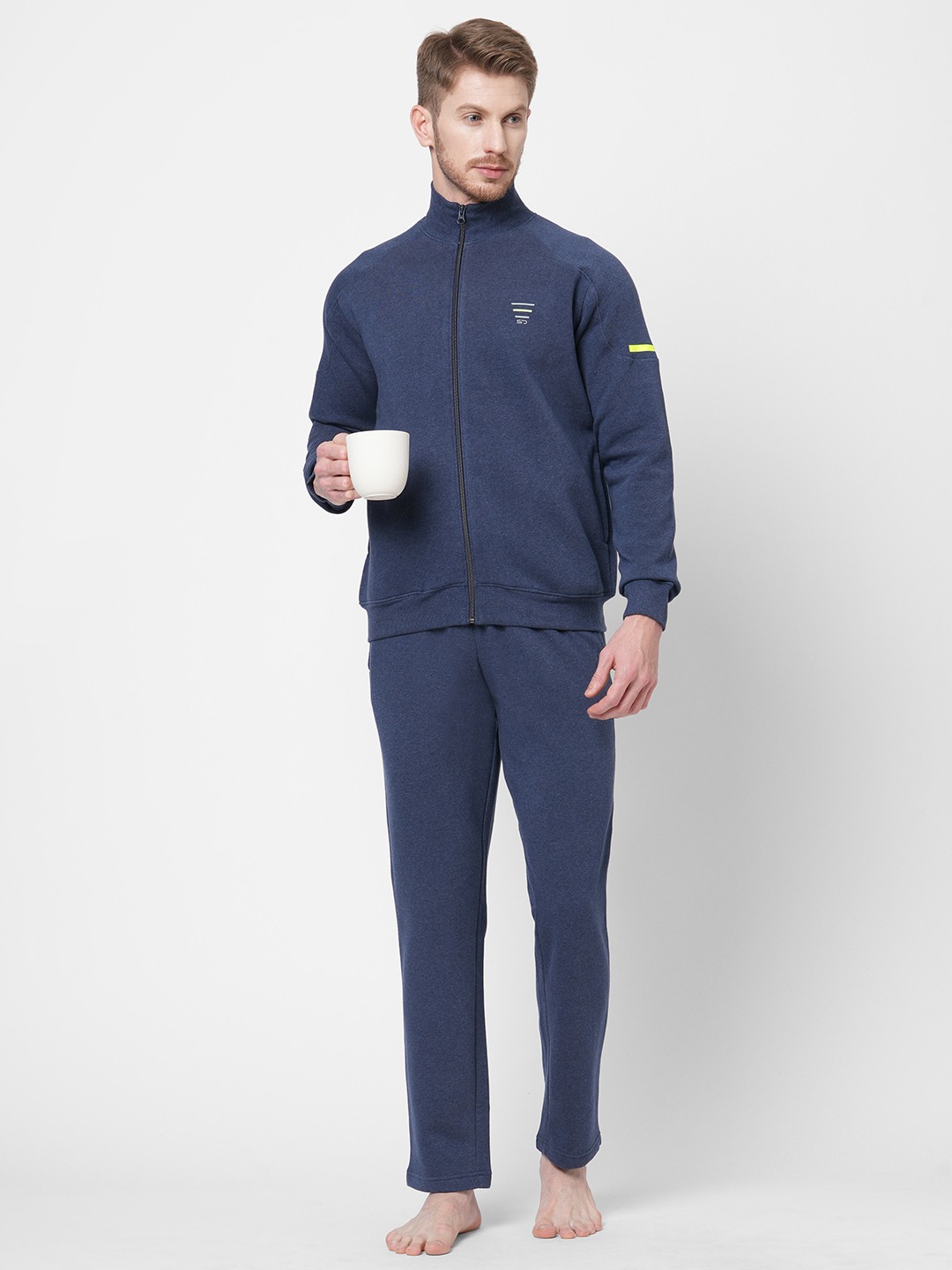 Sweet Dreams Men Navy Mel Fleece Solid Tracksuits