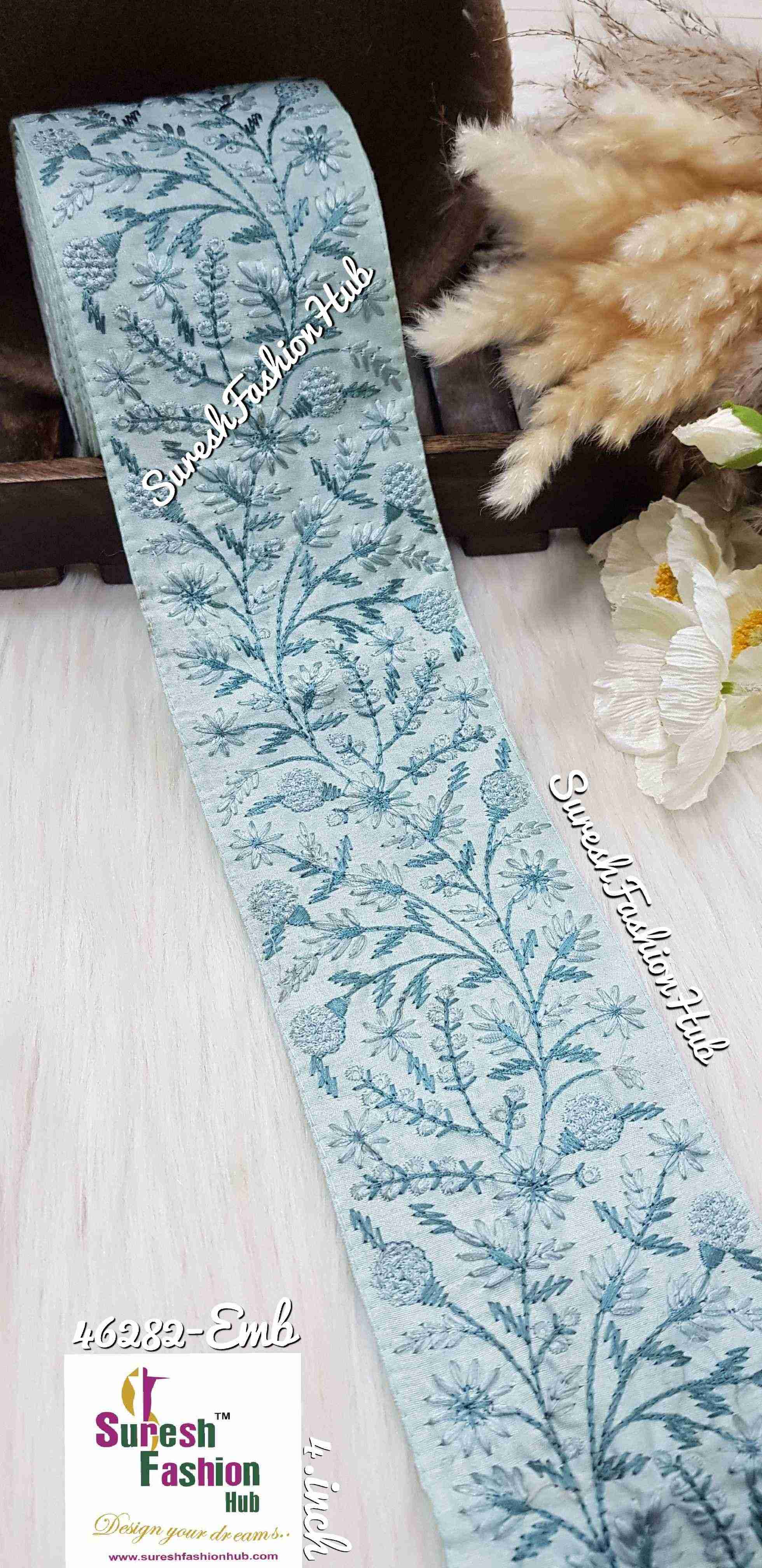 Dainty Flowers Cadet Blue Threaded Ribbons