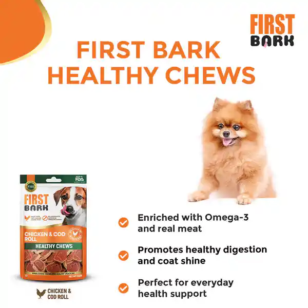 First Bark Chicken Cod Roll Dog Treats 200g