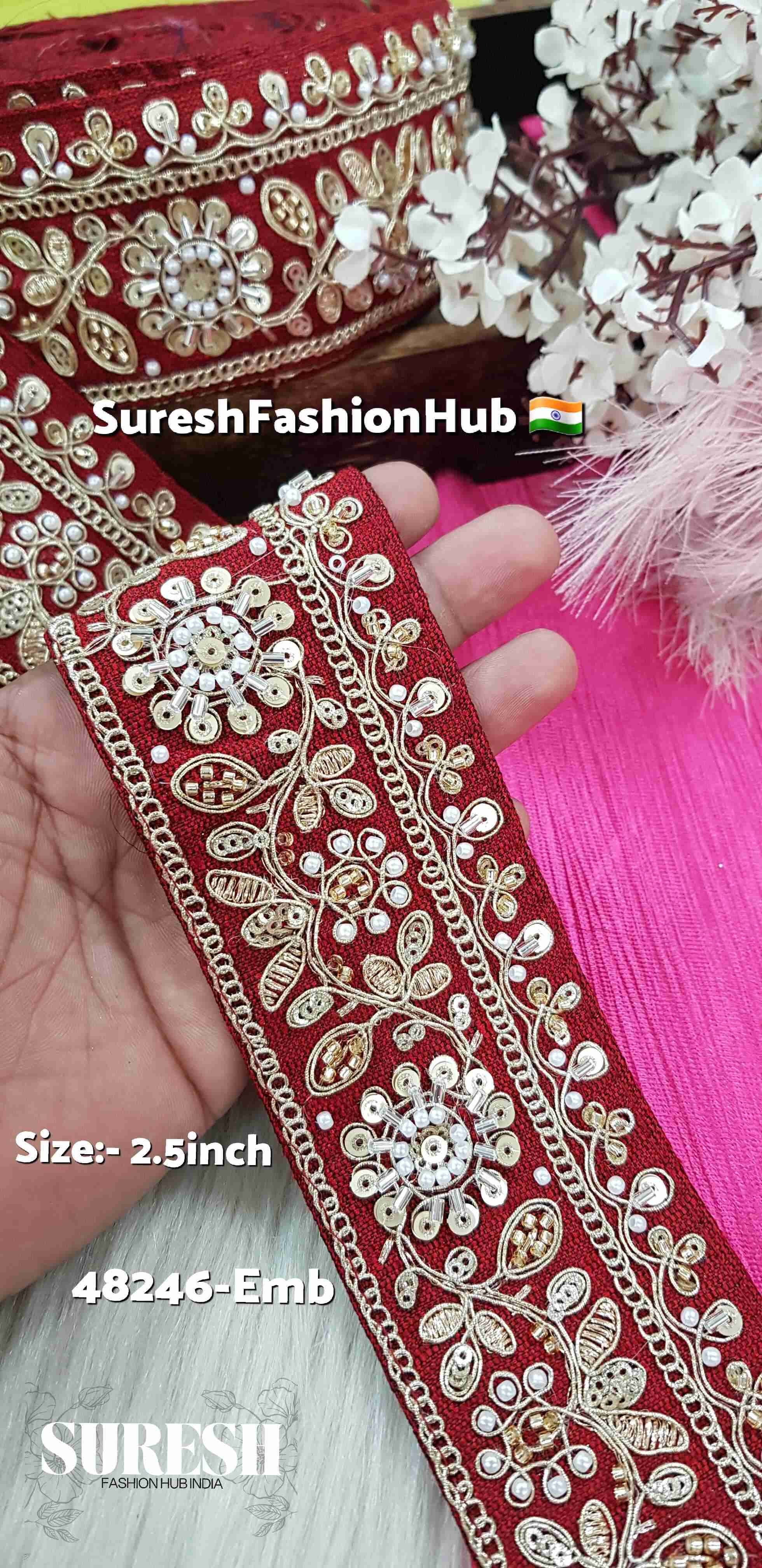 Maroon Floral Kaddhana Embroidery Lace