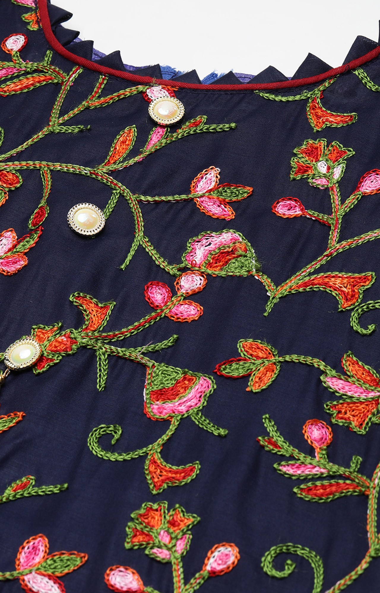 Shaily Women Navy Blue Color Cotton Embroidered With Tessels Unstitched Dress Material-VF_LILY_NBLUE_DM