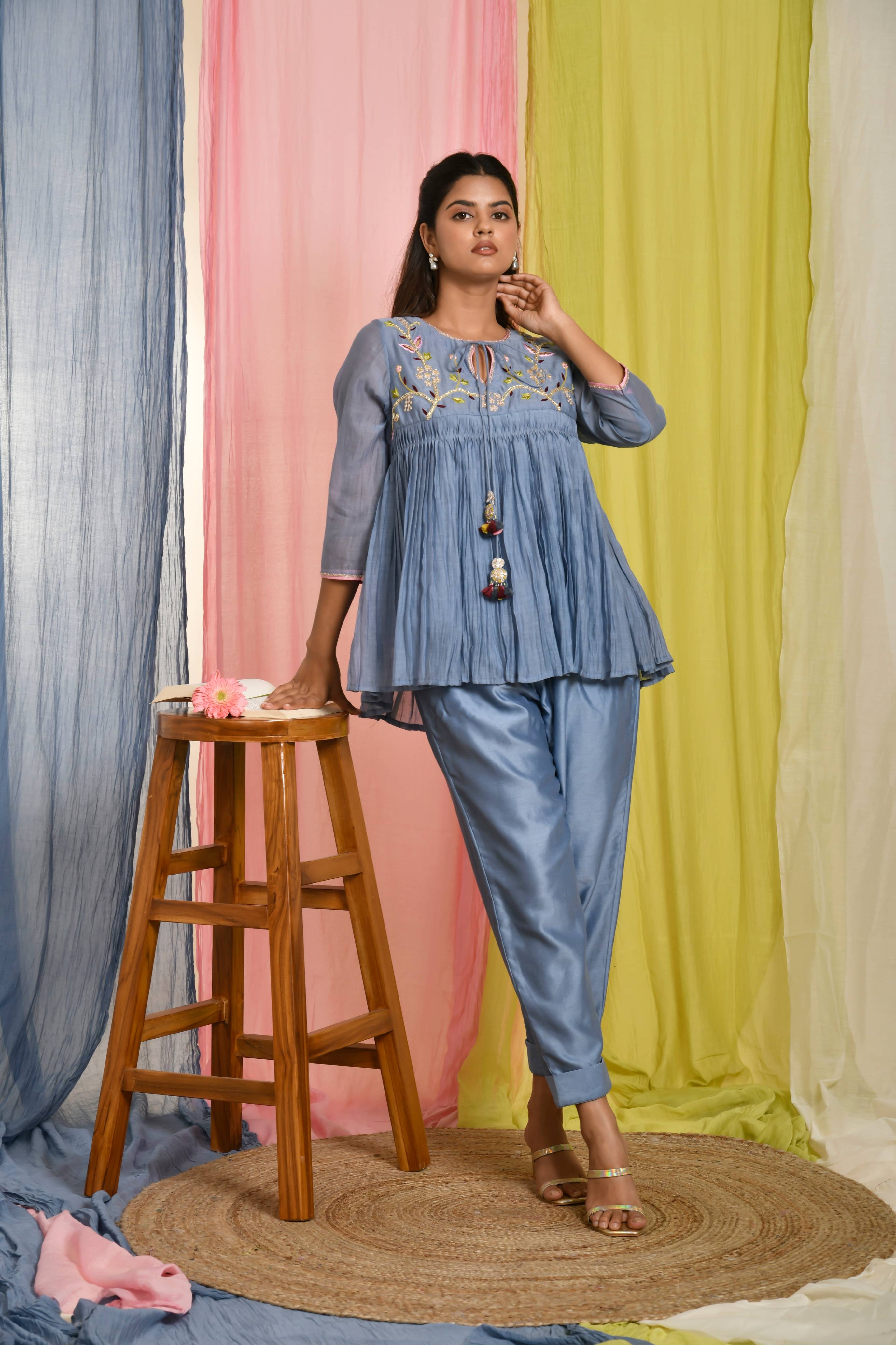 KAARAH BY KAAVYA | Blue Co-Ordinate Set With a Front Tie -up undefined