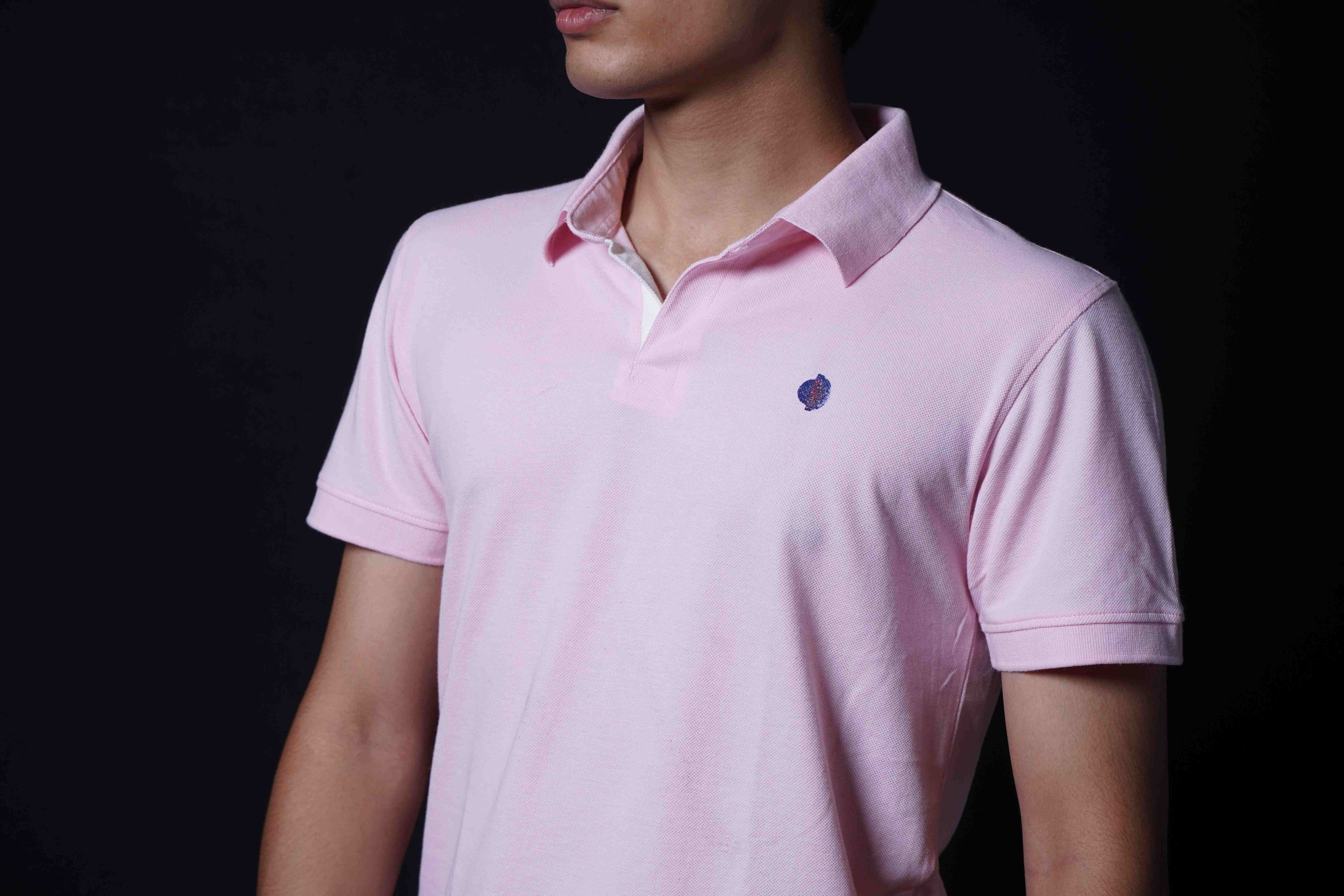 One Denim Delicate Light Pink Plain Polo Neck Cotton T-Shirt