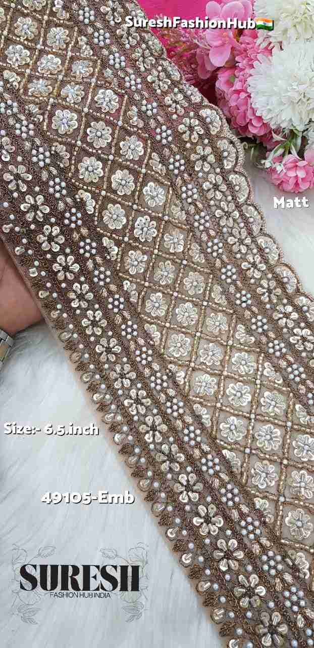 Matt Floral Cutdana Handwork Net Border – 49105-Emb