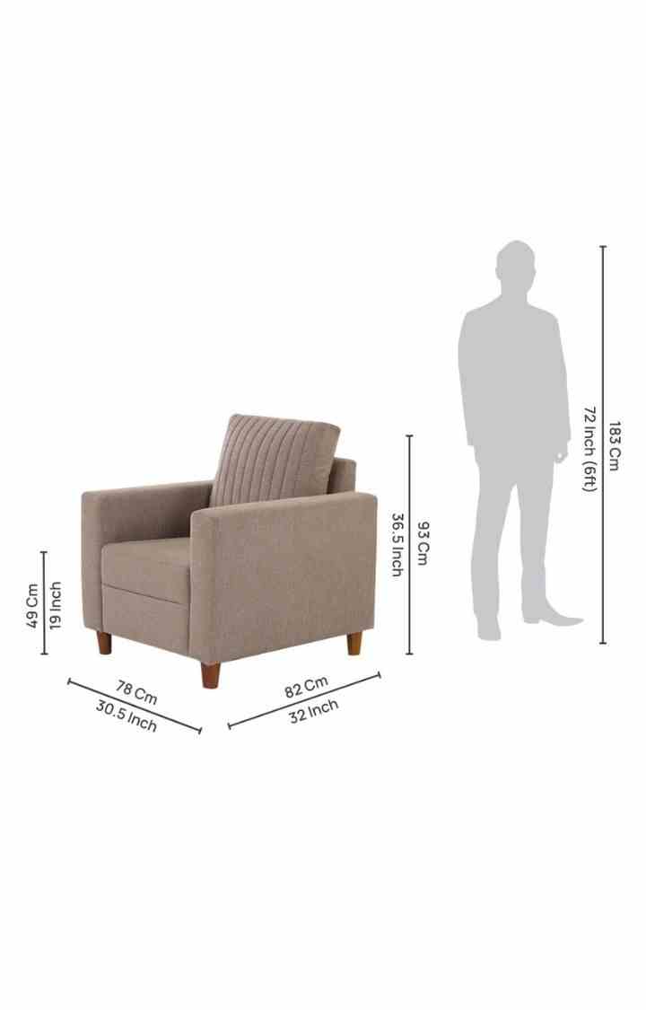 neudot Roman Sofa for Living Room |1 Person Sofa|Premium Fabric with Cushioned Armrest | Solid Wood Frame|1 Seater in Desert Brown Color