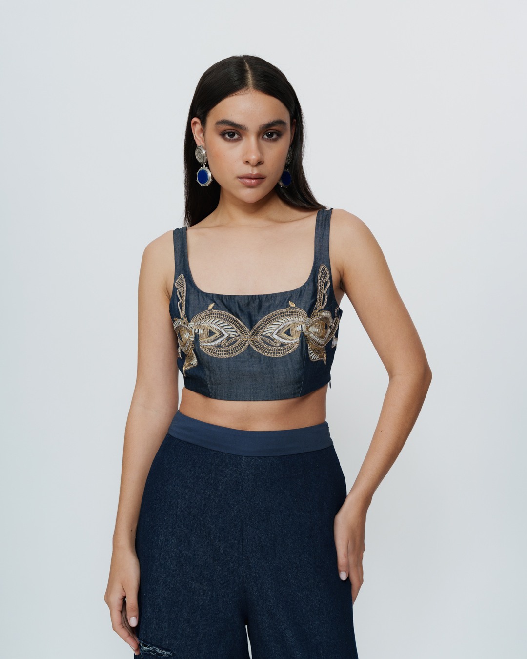 Hand Embroidered Threadwork Crop Top