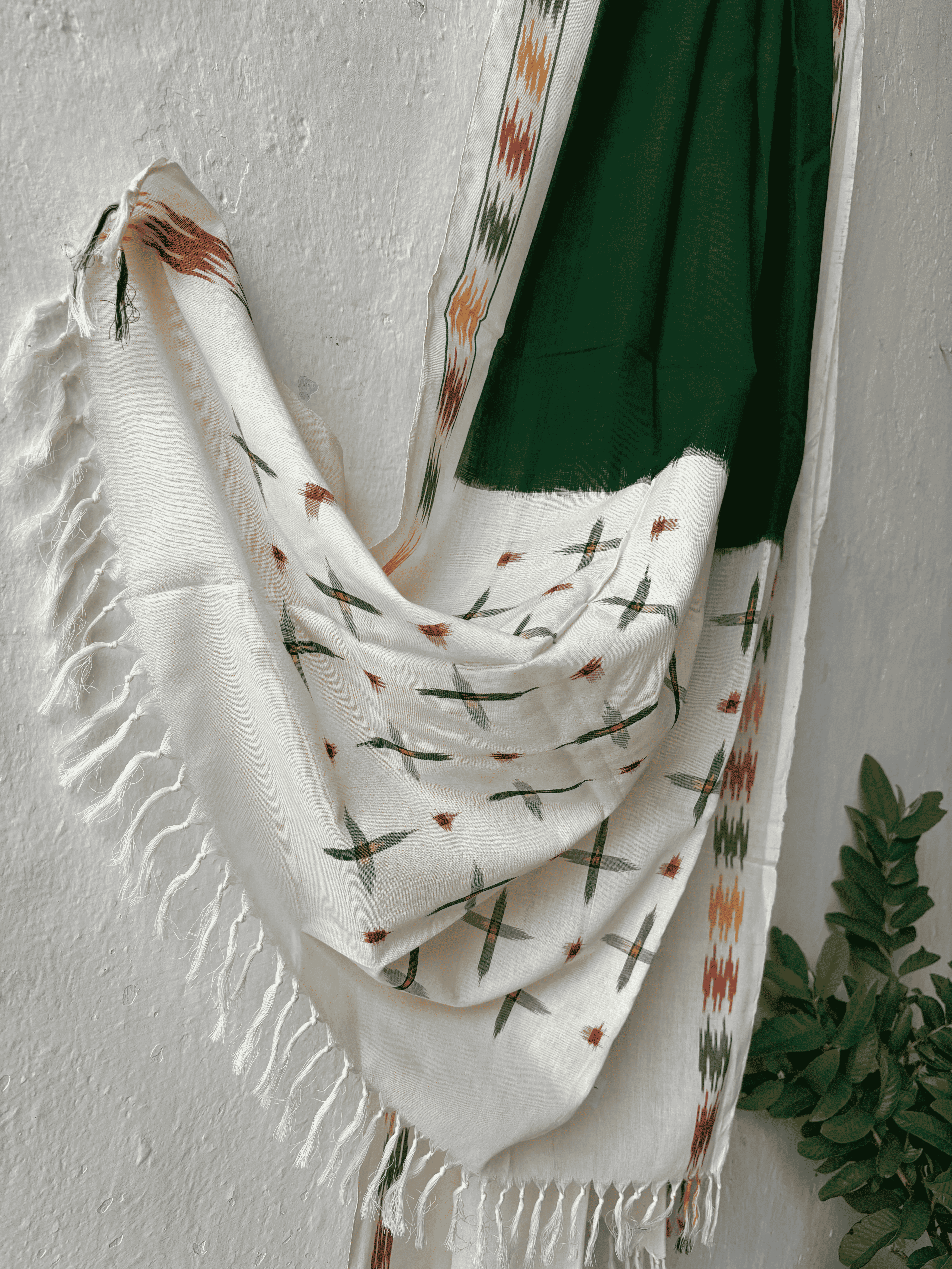 Cotton Green Plain Ikat Duppata