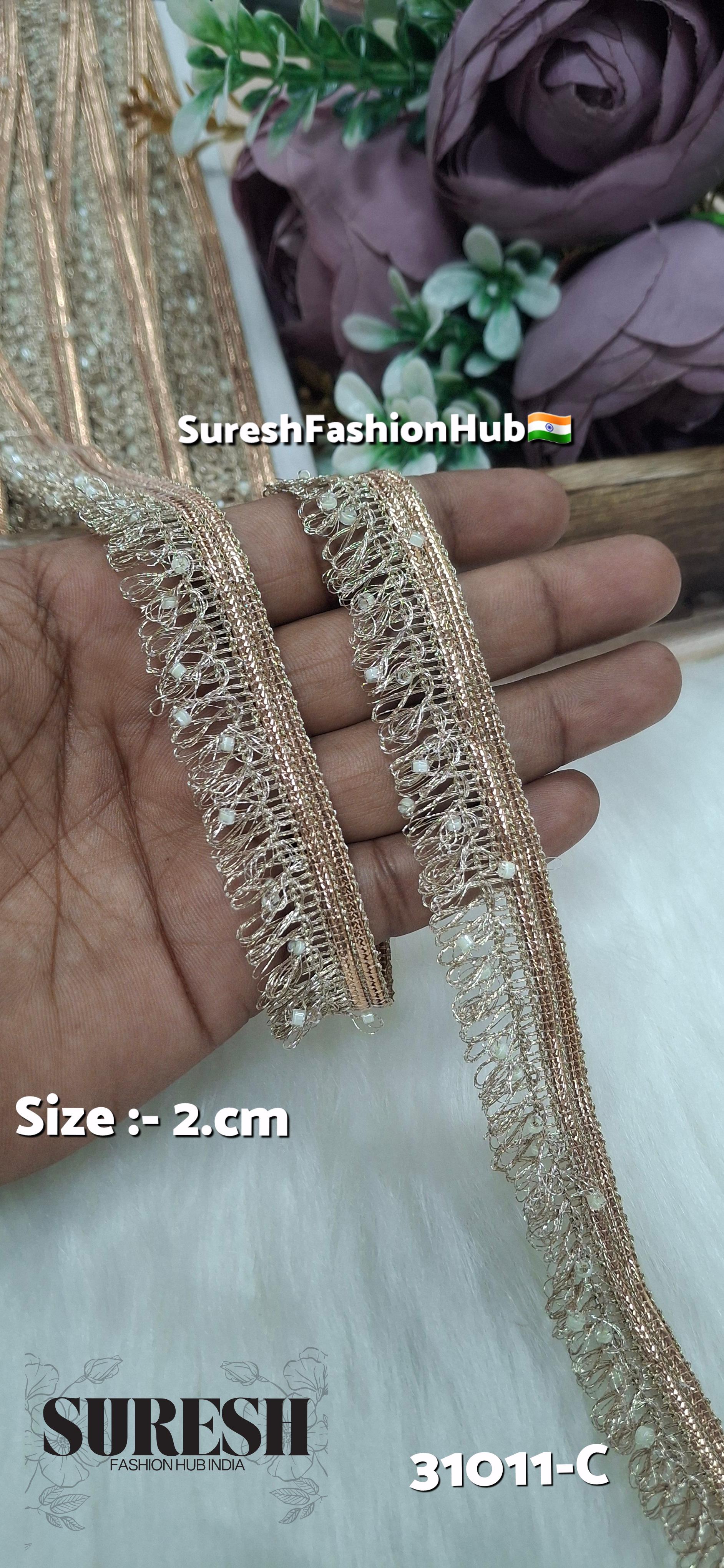 Rose Beaded Zari Fringe Lace