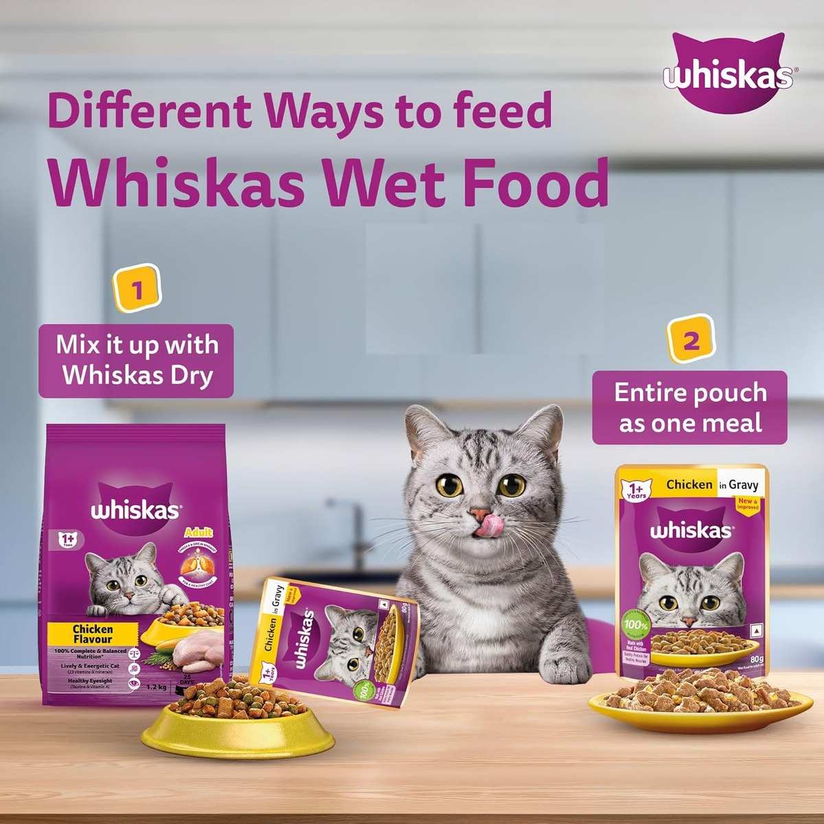 Whiskas Chicken Gravy Adult Wet Cat (1+ year) Food, 80g