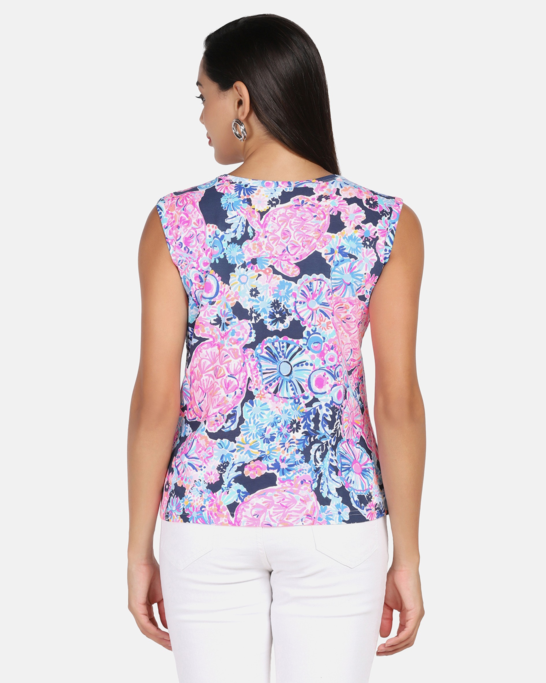 Abstract Printed Supima Cotton Pink & Navy Blue Top