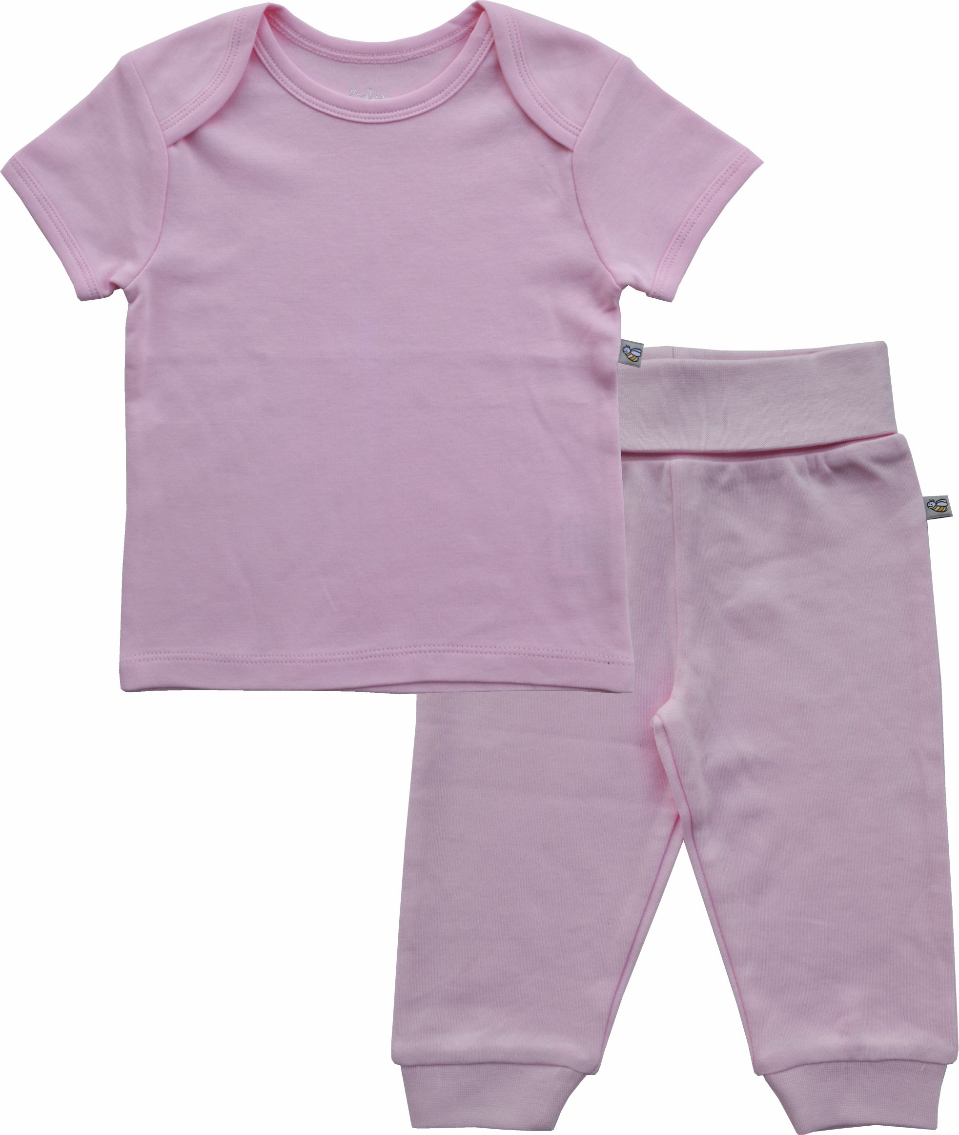 Pink Short Sleeve Top + Pant Set (100% Cotton Interlock Biowash)