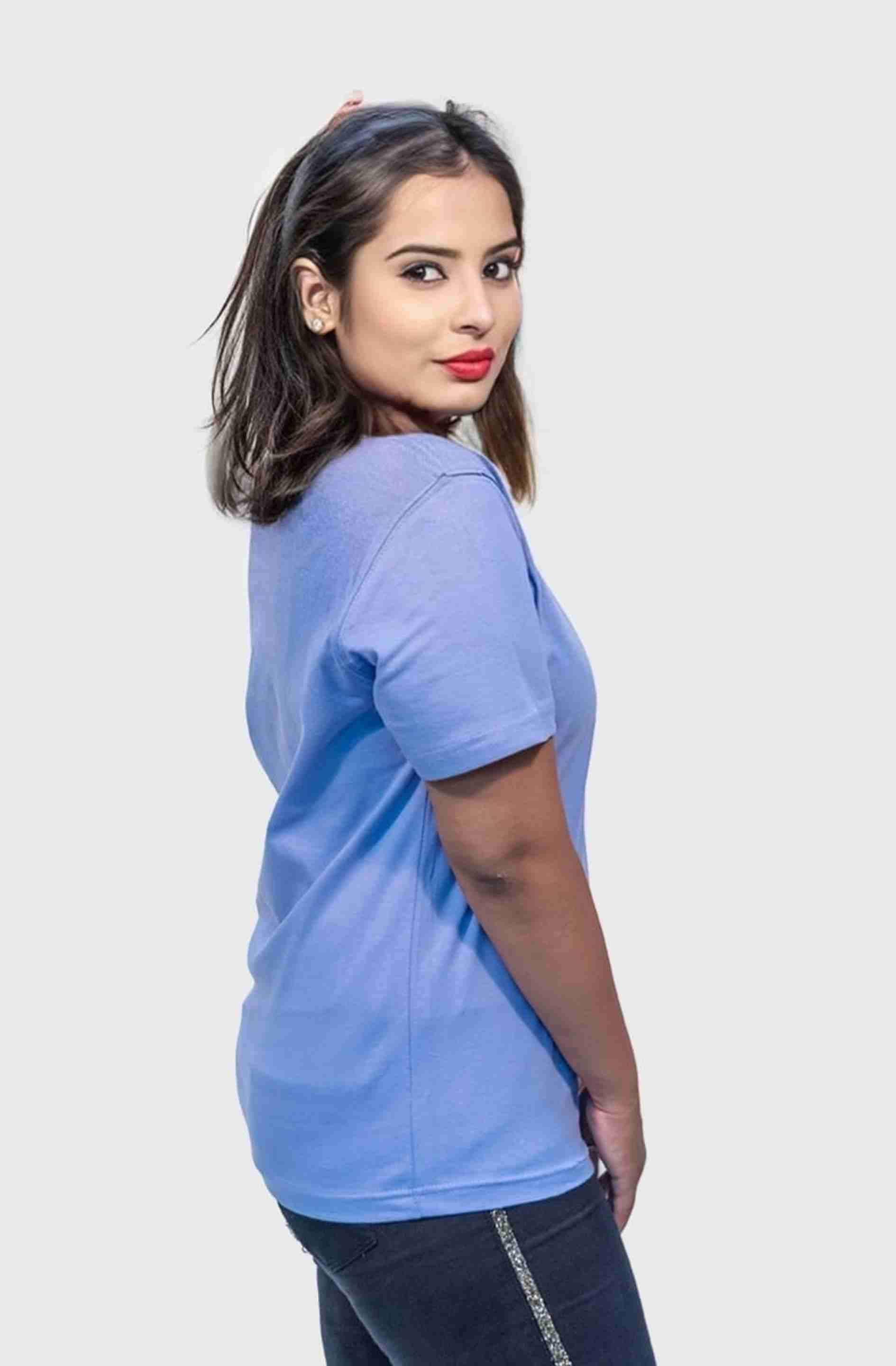 Purple Round Neck Cotton T Shirt