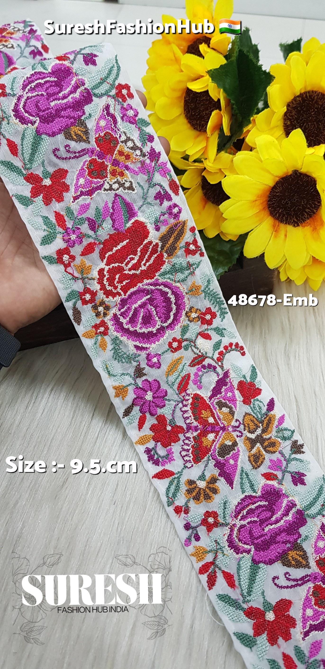 48678-Emb Color No 1 Cross Stitch Butterfly & Flower Border