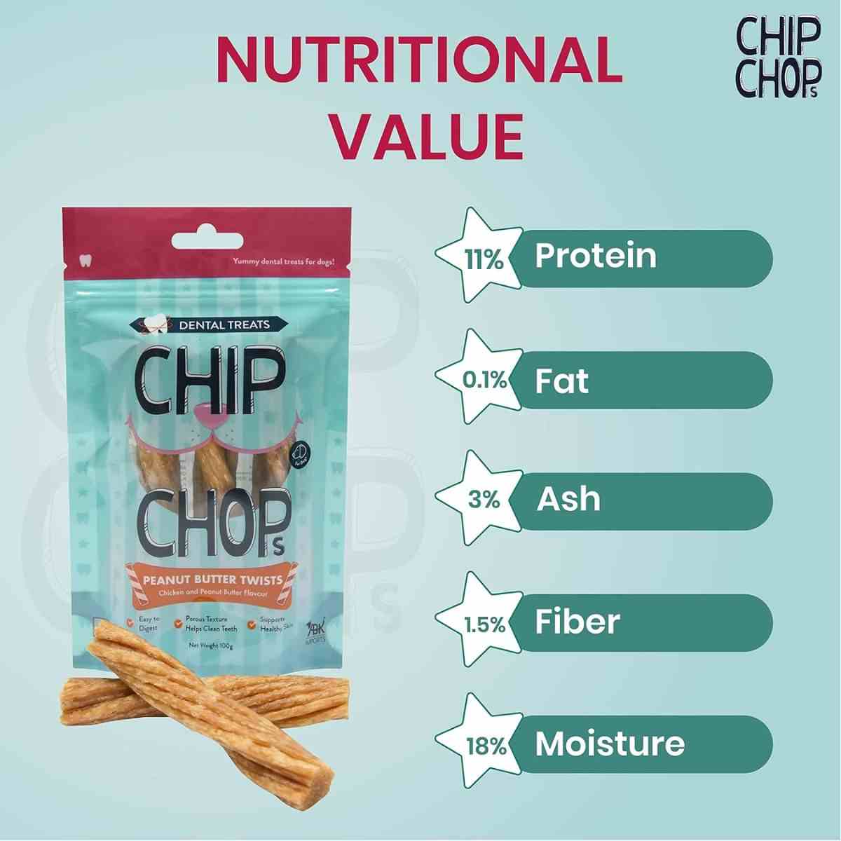 Chip Chops Peanut Butter Twists Chicken and Peanut Butter Flavor Dog Treat - 100gm