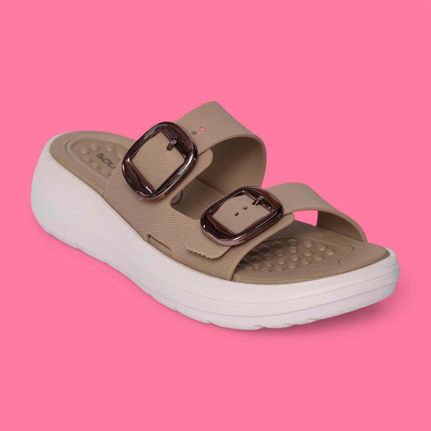 Women Khaki Double-Buckle Sandal