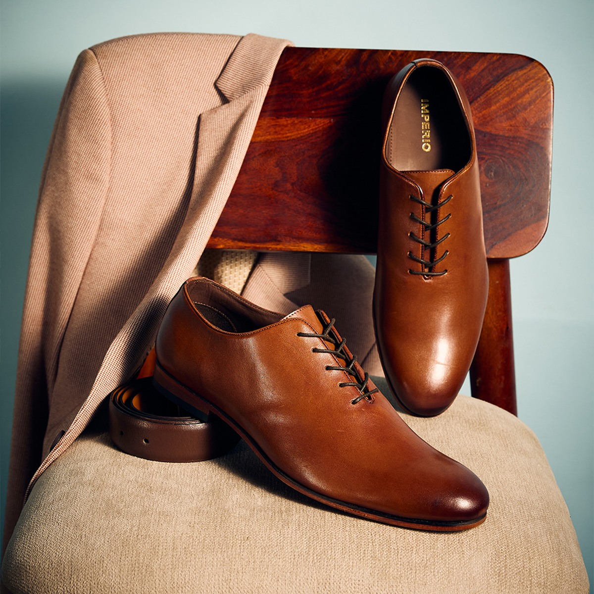 Imperio By Regal Tan Men Formal Leather Lace Ups