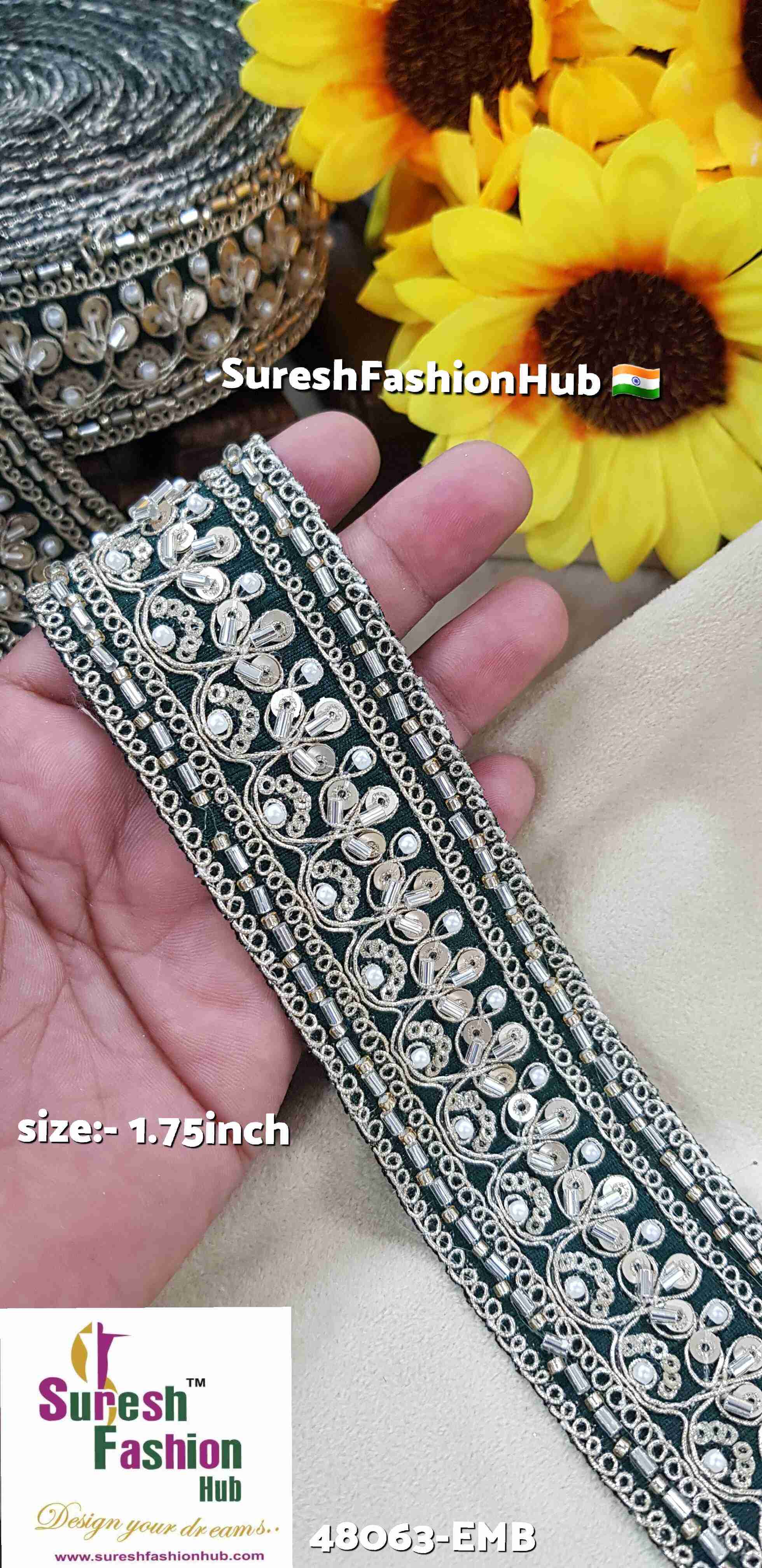 Bottle Green Floral Fabric Lace