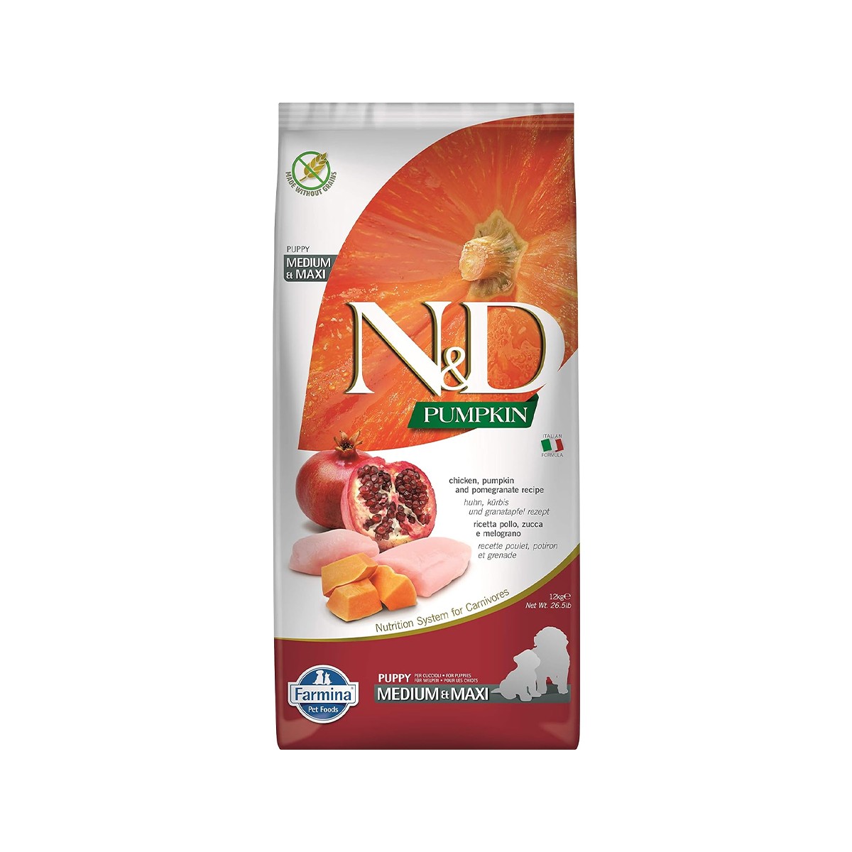 Farmina N&D Grain Free Pumpkin, Chicken & Pomegranate Puppy Medium/Maxi Dry Dog Food - 2.5 Kg