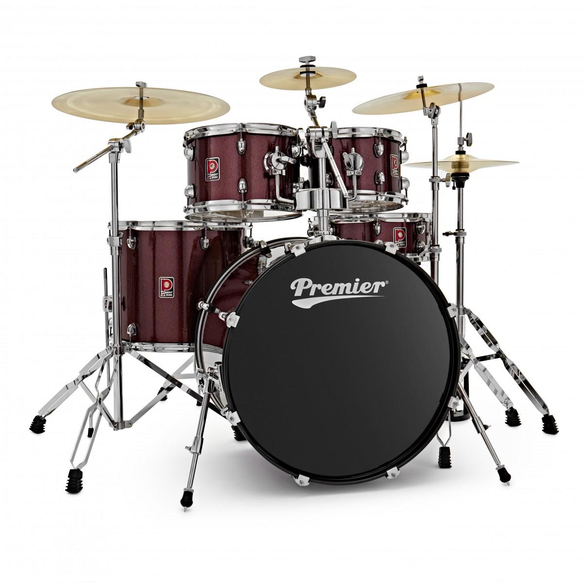 Premier Revolution Series 5-Piece Complete Acoustic Drum Kit, 22" Bass Drum, Red Sparkle