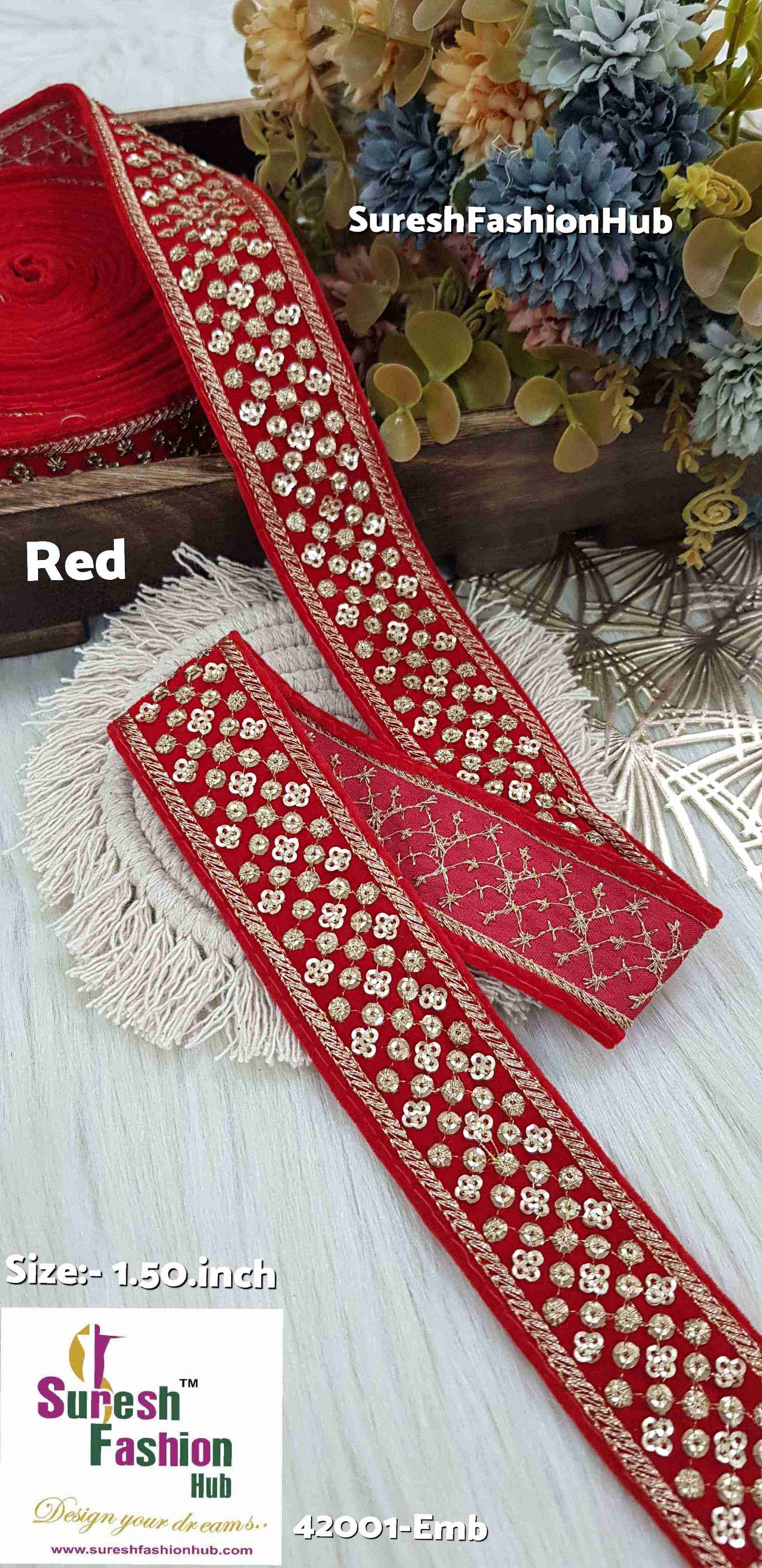 Radiant Red Velvet Embroidery Lace