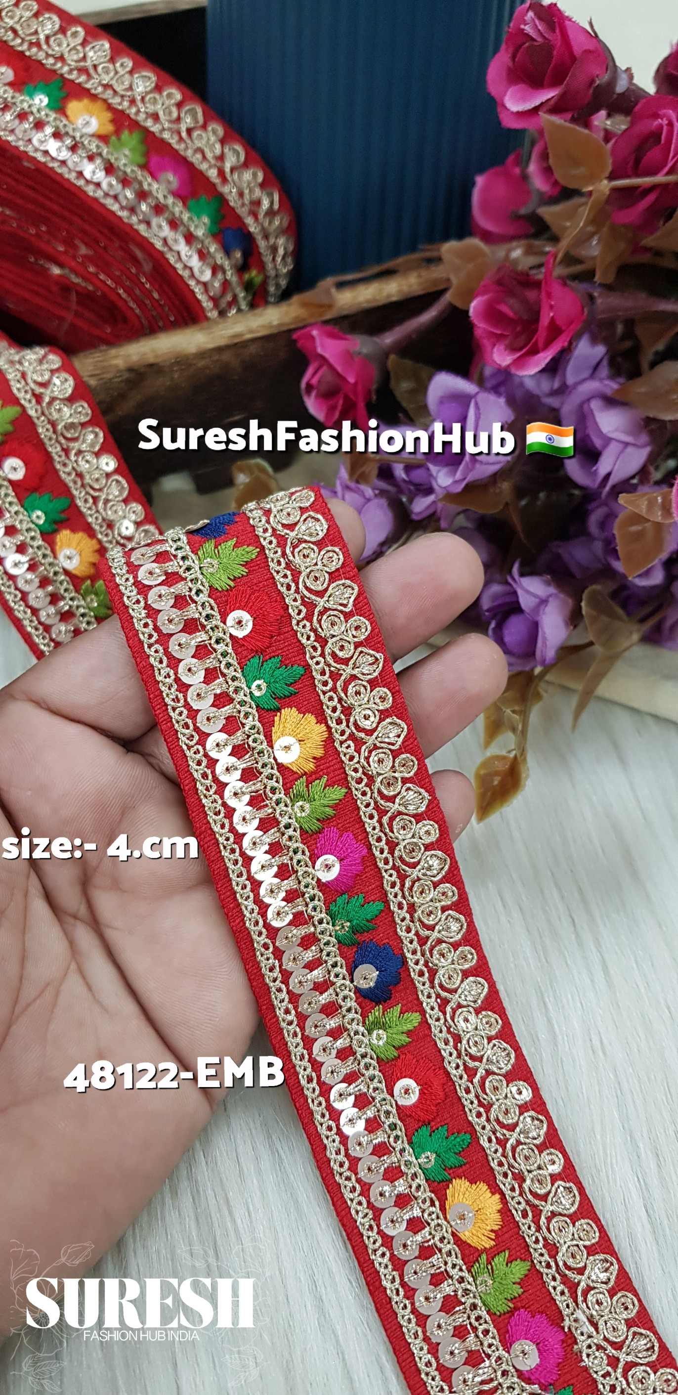 Sabyasachi Inspired Scarlet Red Embroidery Lace – 48122-Emb