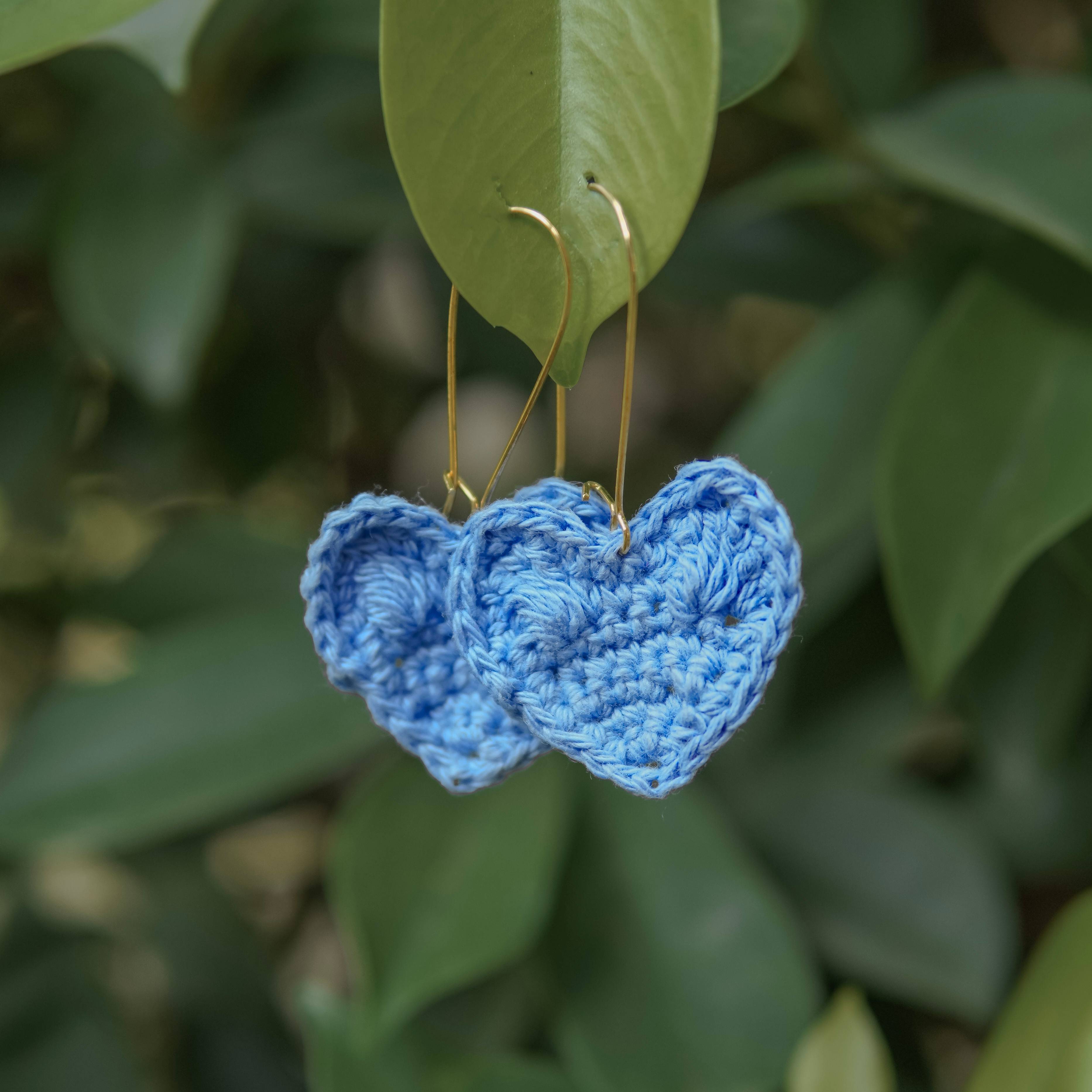  Asmaani Blue Crochet Heart Earrings - Enchanting earrings in the color of the sky! 