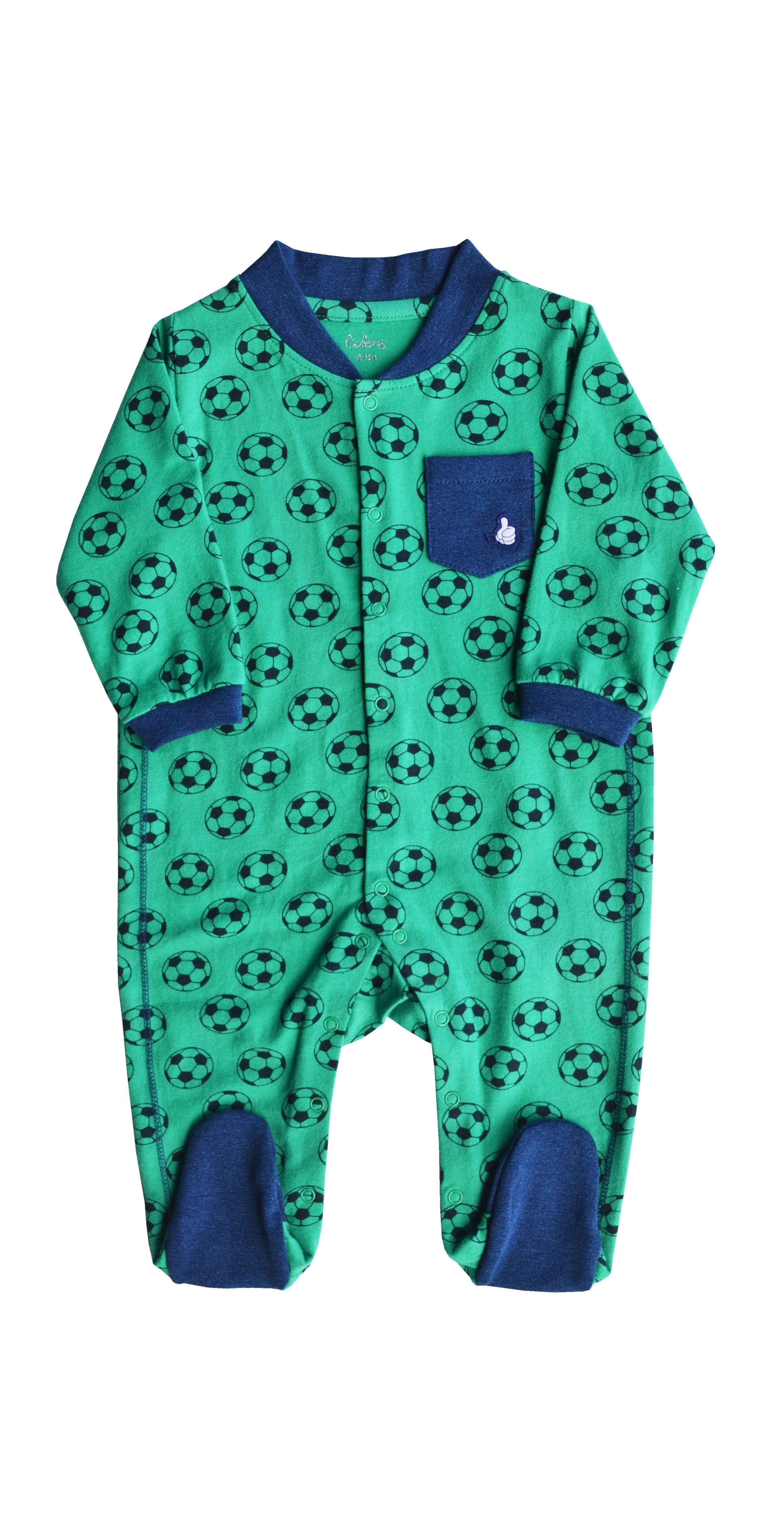 Babeez | Allover Football Print on Green Sleeper with Fee(95% Cotton 5% Elasthan SJ) undefined