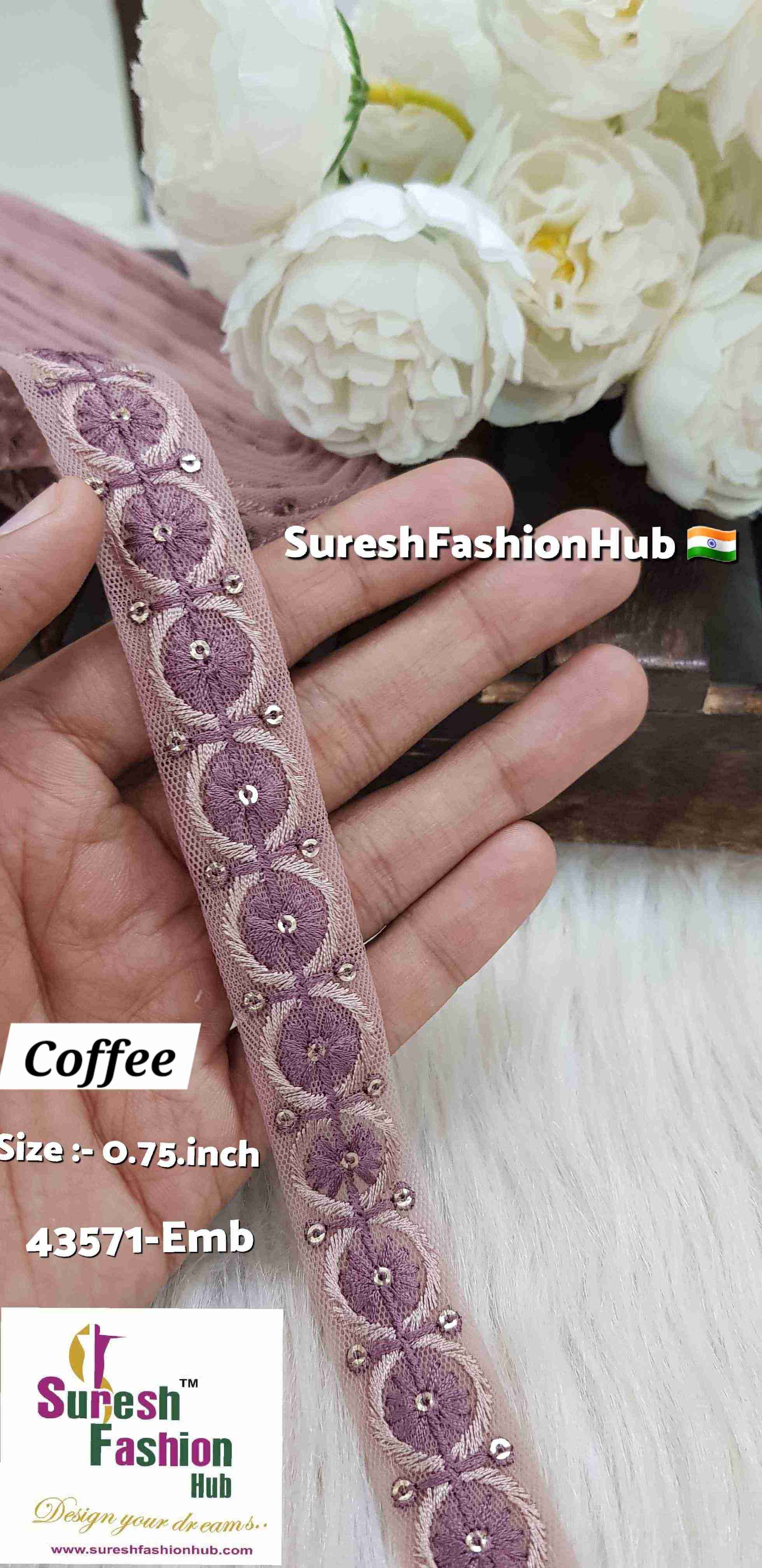 Coffee Color Floral Circles Embroidery Lace