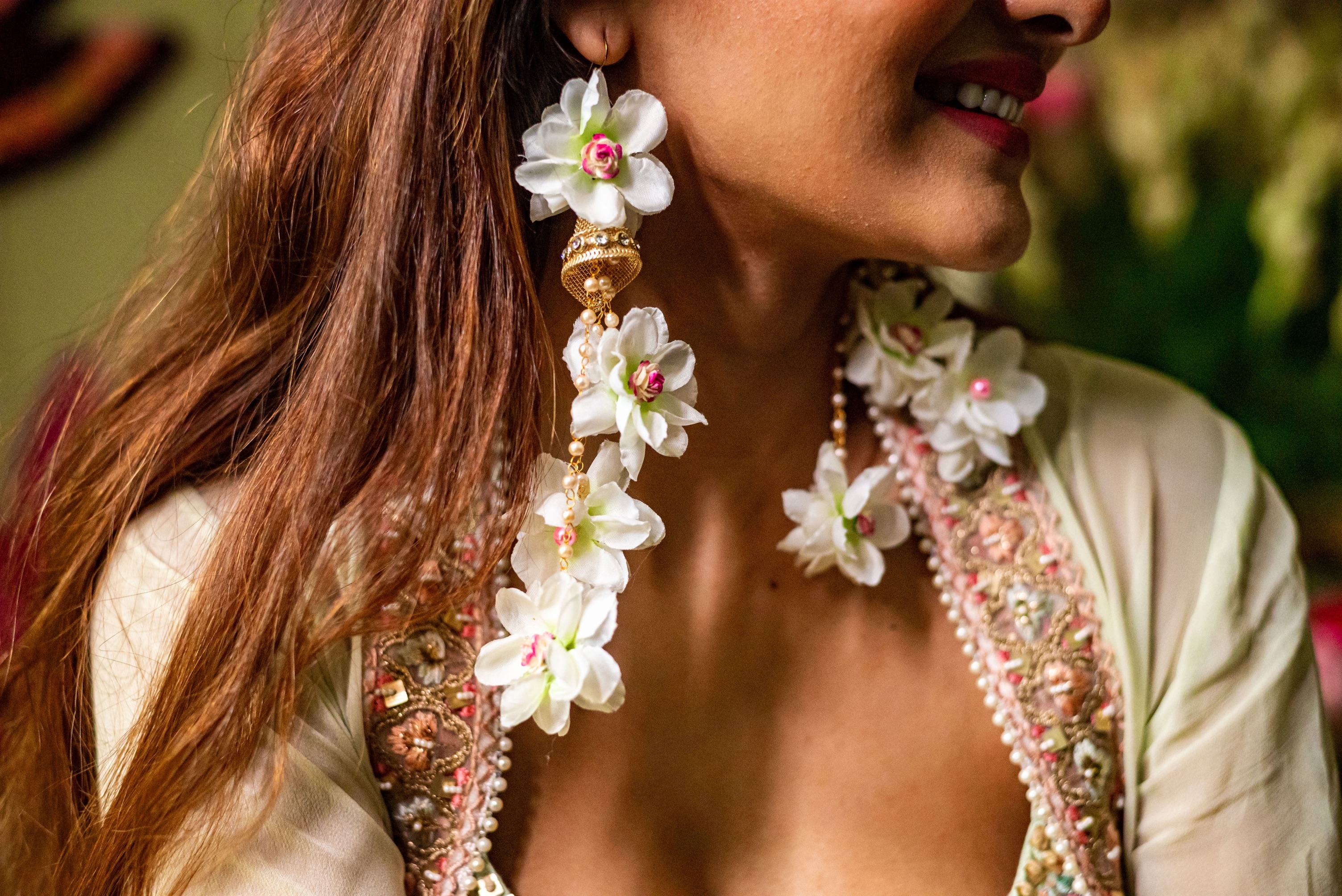 Floral art | White Floral Long Earing for Women undefined