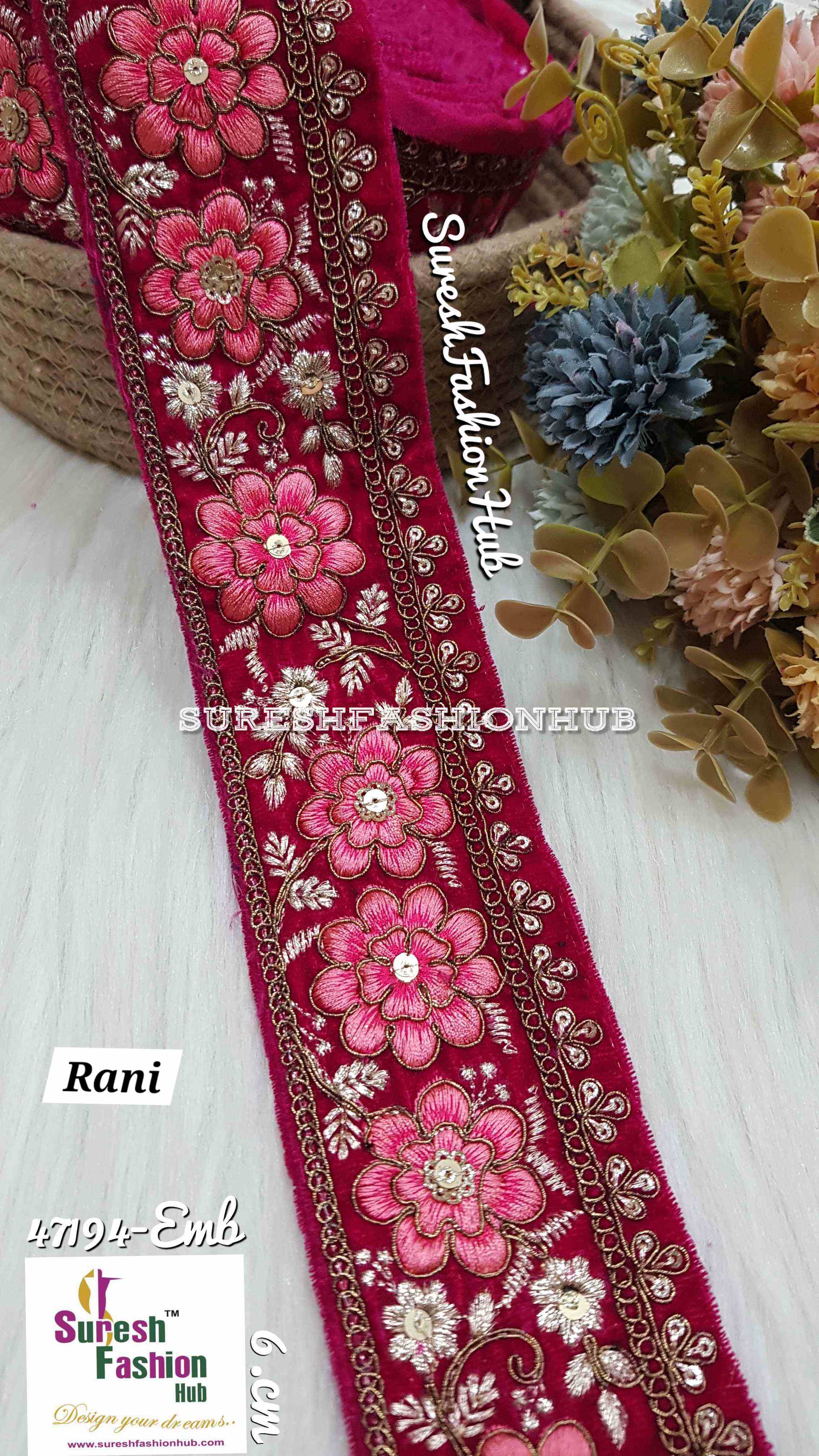 Rani Velvet Multicolor Floral Embroidery Lace