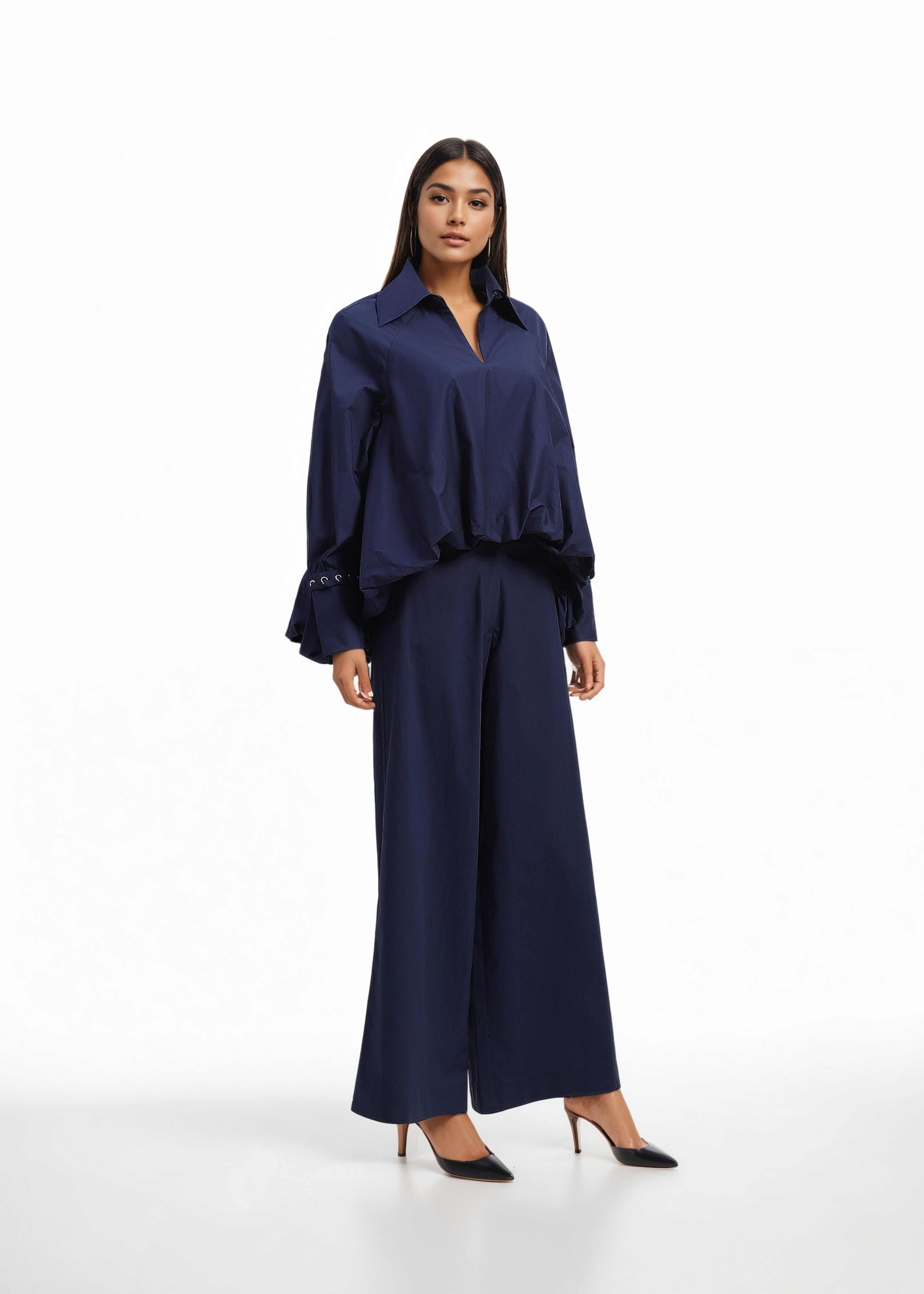AKOK Blue Cotton Baloon Shirt and Trouser Co-ords