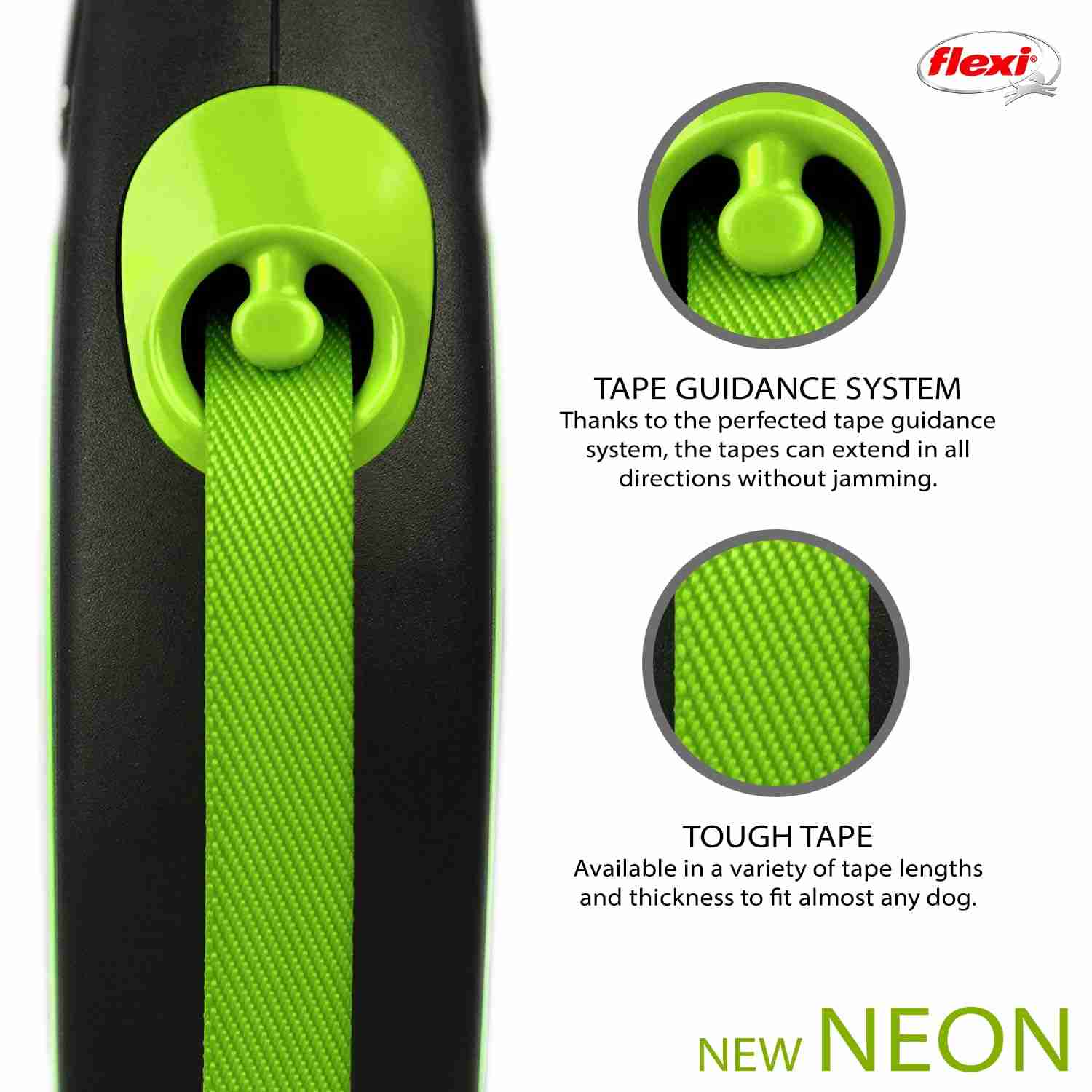 Flexi New Neon Reflect 5 m Tape Dog Leash, Medium - Green