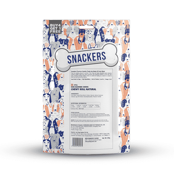 Snackers Non Rawhide Chews Chewy Roll Natural - 225g