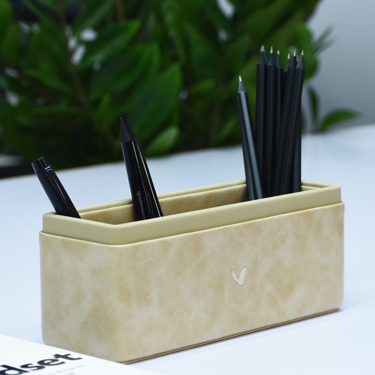 Pen/Pencil Holder | Faux Leather | Rectangular Large | Moderno | Cream