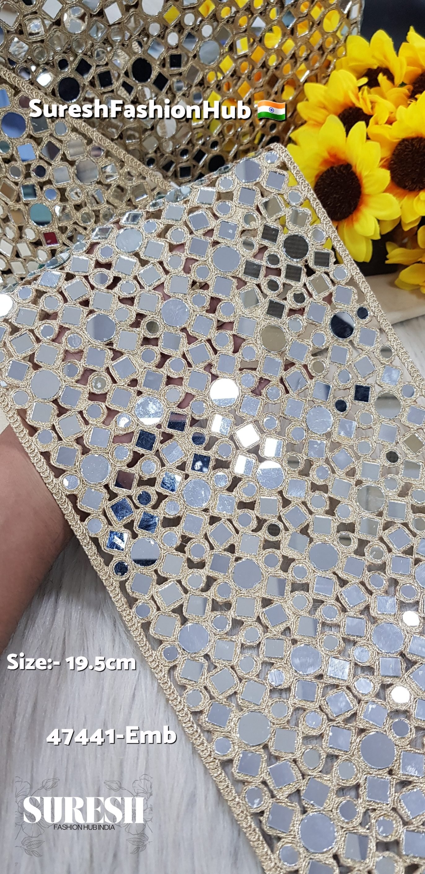 Pearl Gold Geometric Mirror Cutwork Lace – 47441-Emb