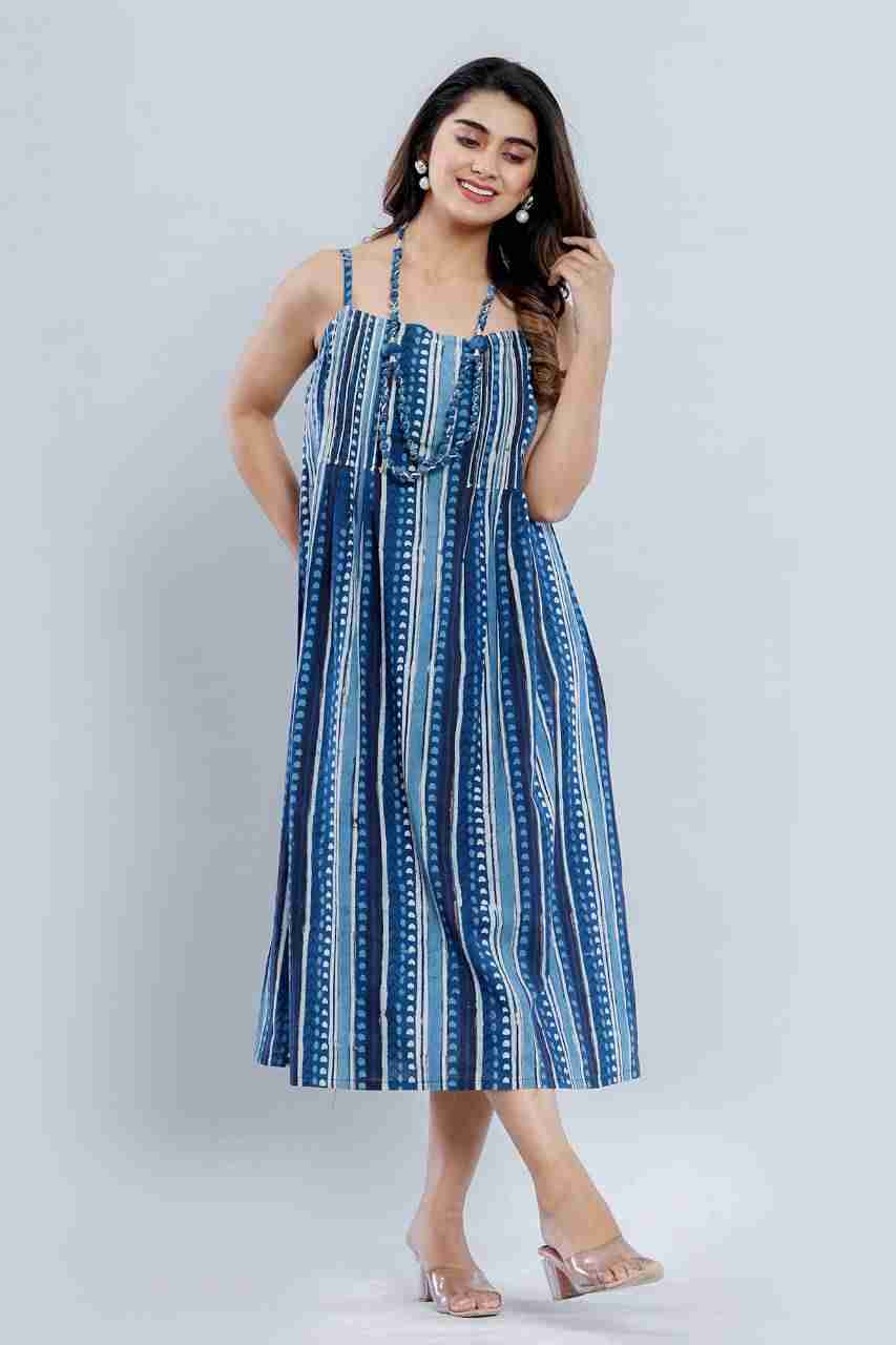 Naksh Blue Indigo Singlet Dress With Beaded Neck-piece testing