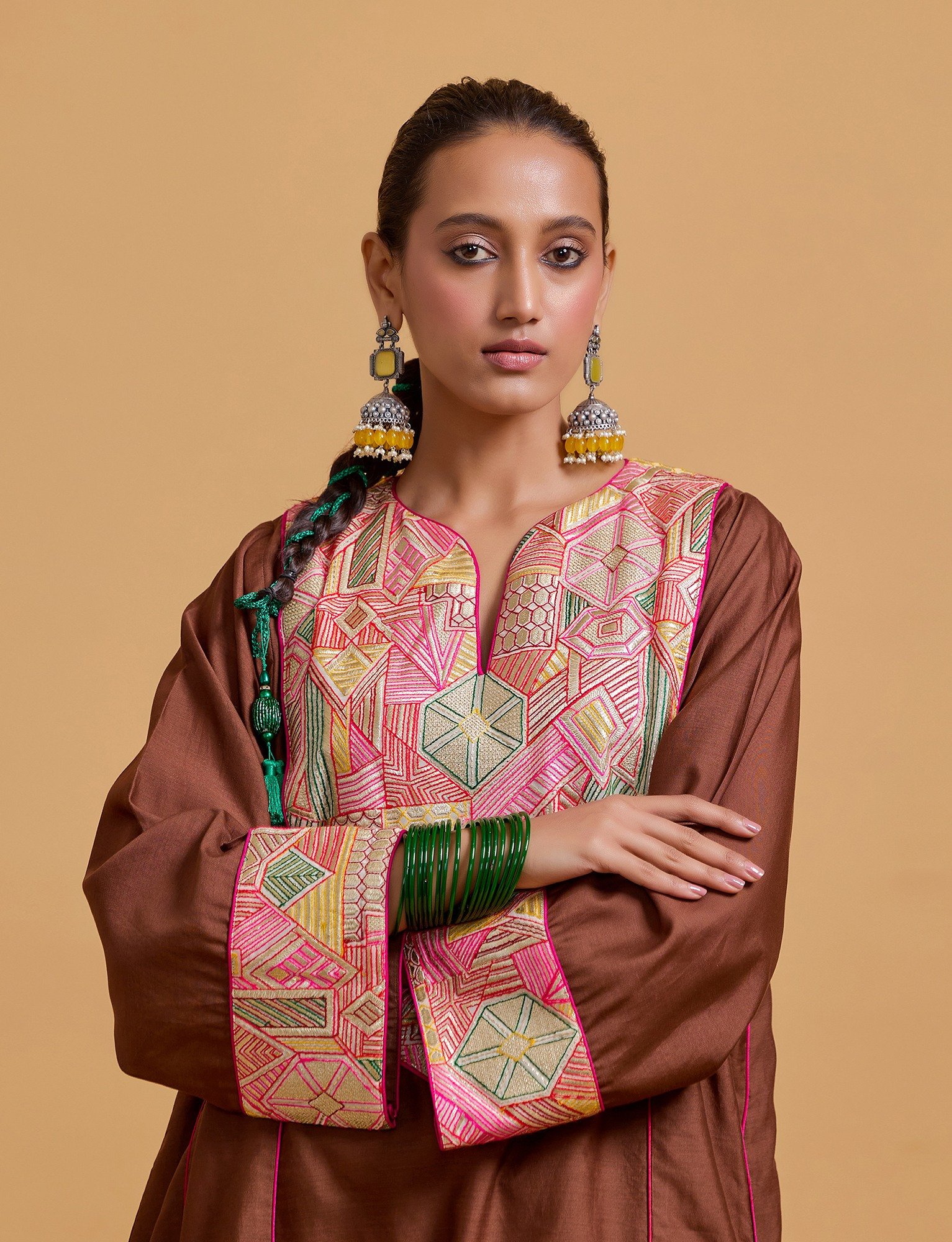 Mithai Brown Step Yoke Kurta Set