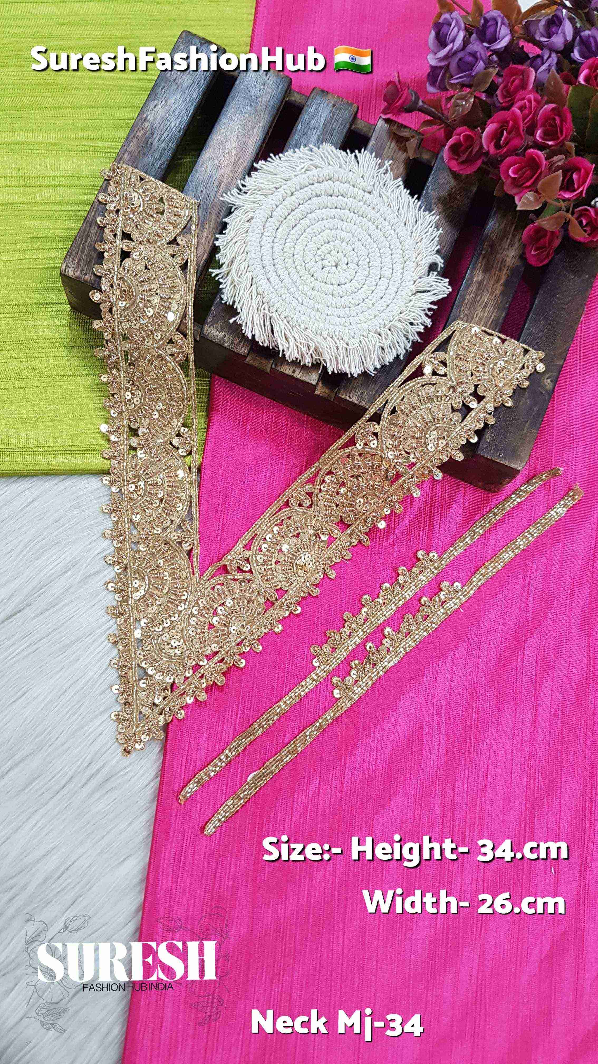 Golden Bloom Straight Cut Neck & Sleeve Set – Mj-34