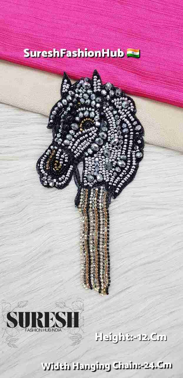 Left Side Facing Majestic Grey Horse Patch with Rhinestone Chain | E-906
