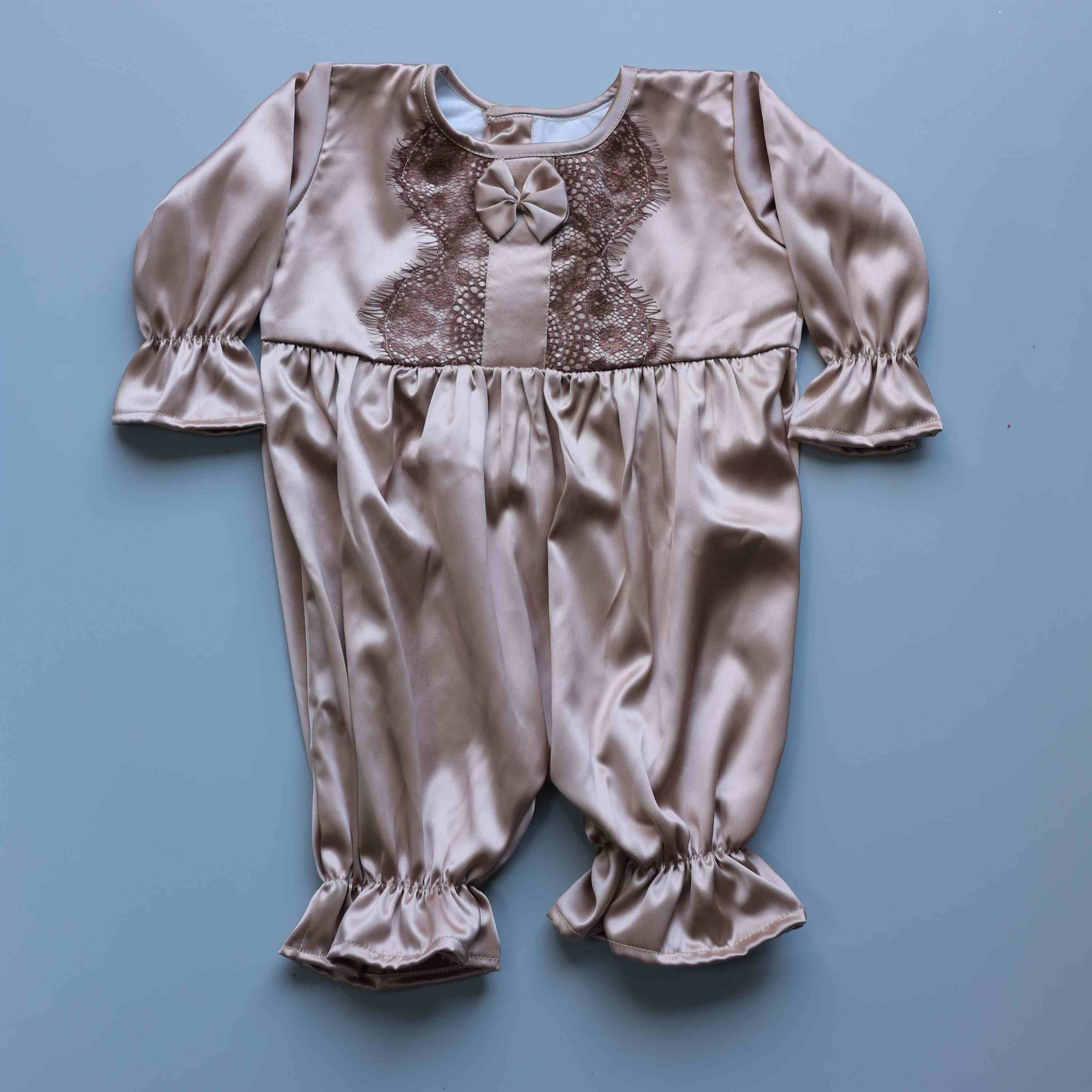 Little Luxe Gold Satin Romper and Turban Set