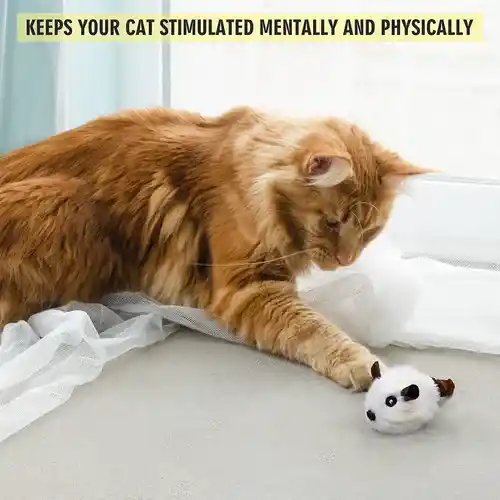 Barkbutler Fofos Pull String & Sound Chip Mouse Shaped Electronic Toy for Cats (White)