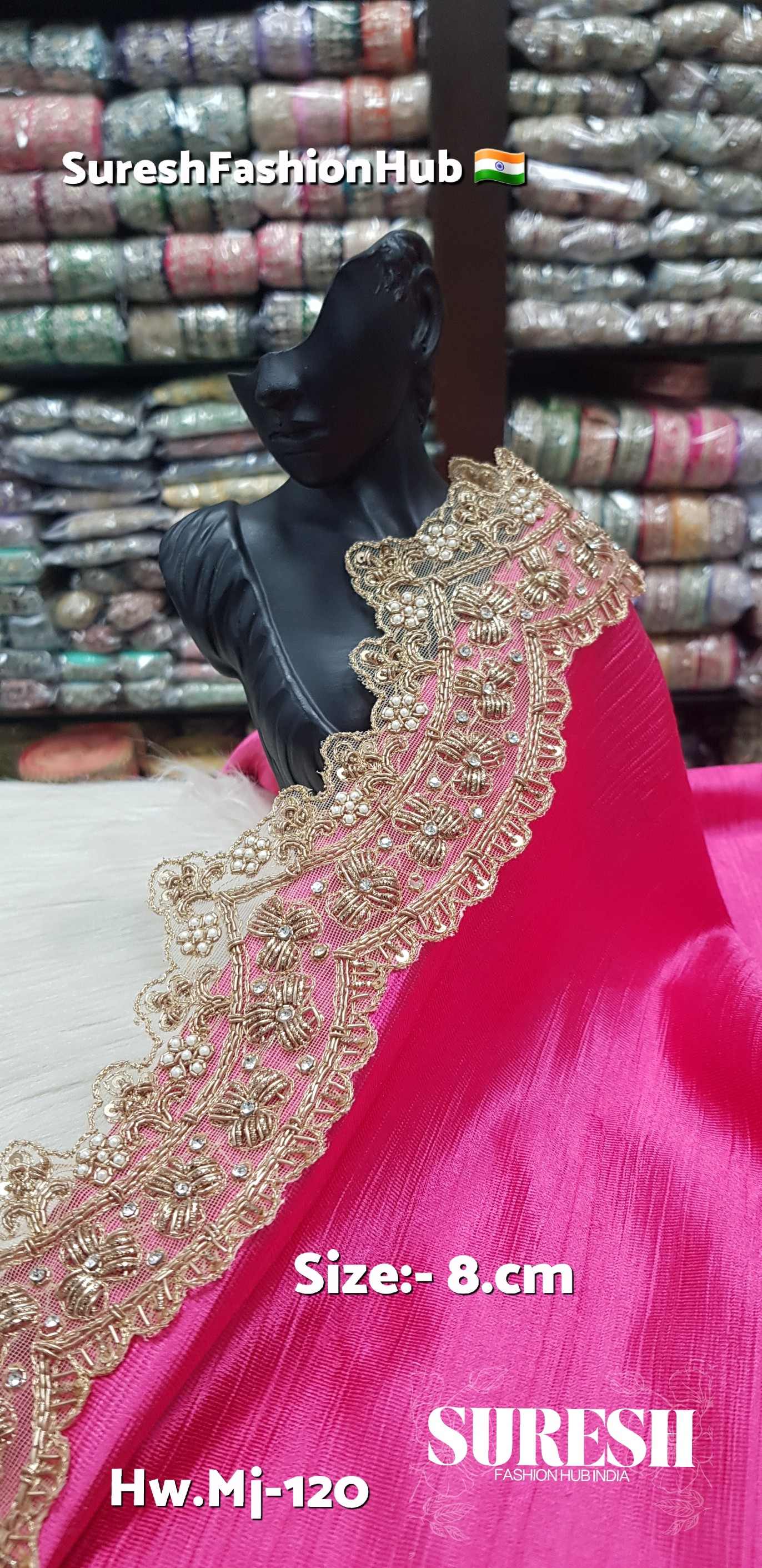 Antique Matt Grand Floral Double Scallop Handmade Zardosi Lace – Hw.Mj-120