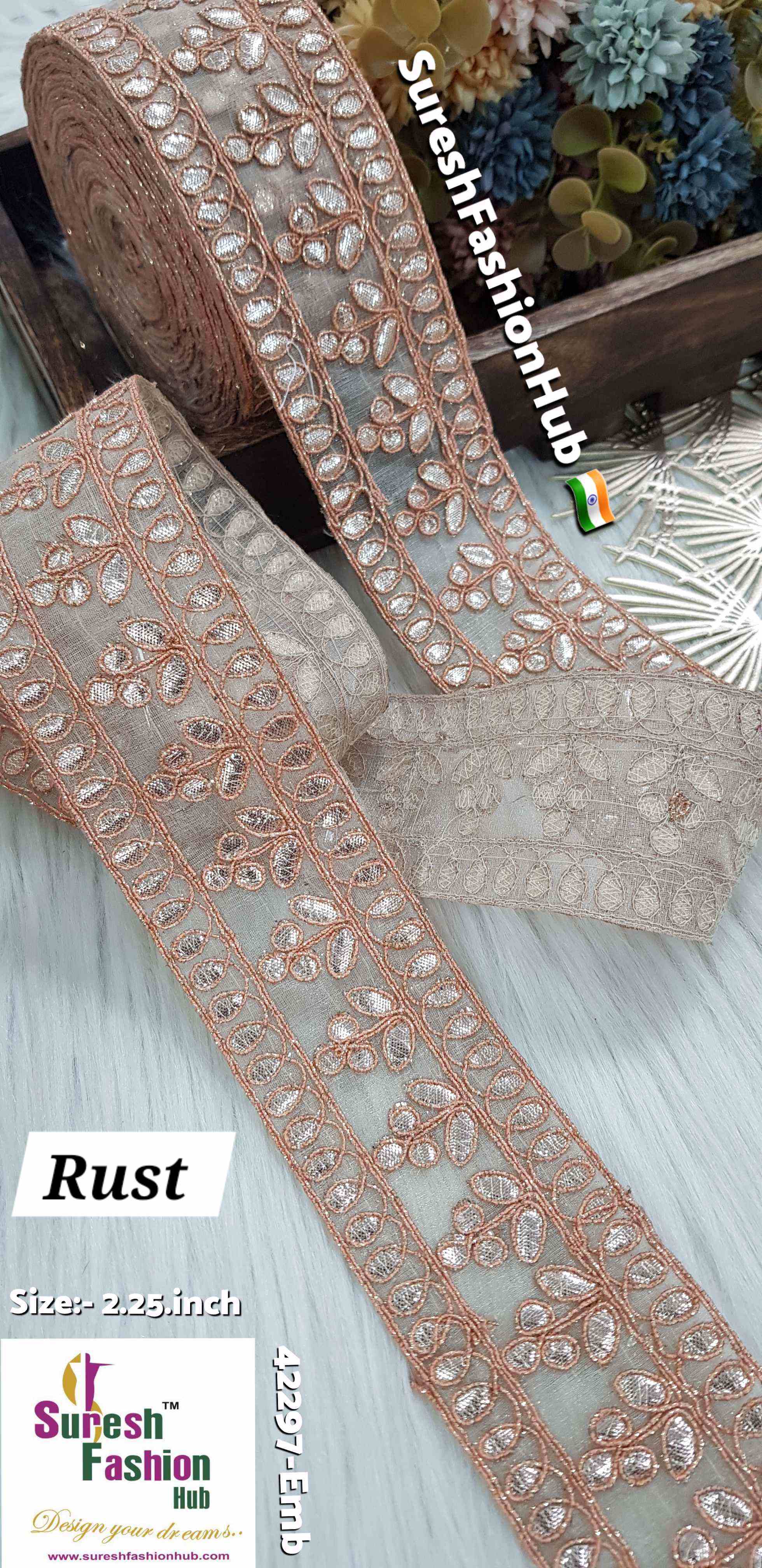 Cute Petal Laser Gota Lace Rust