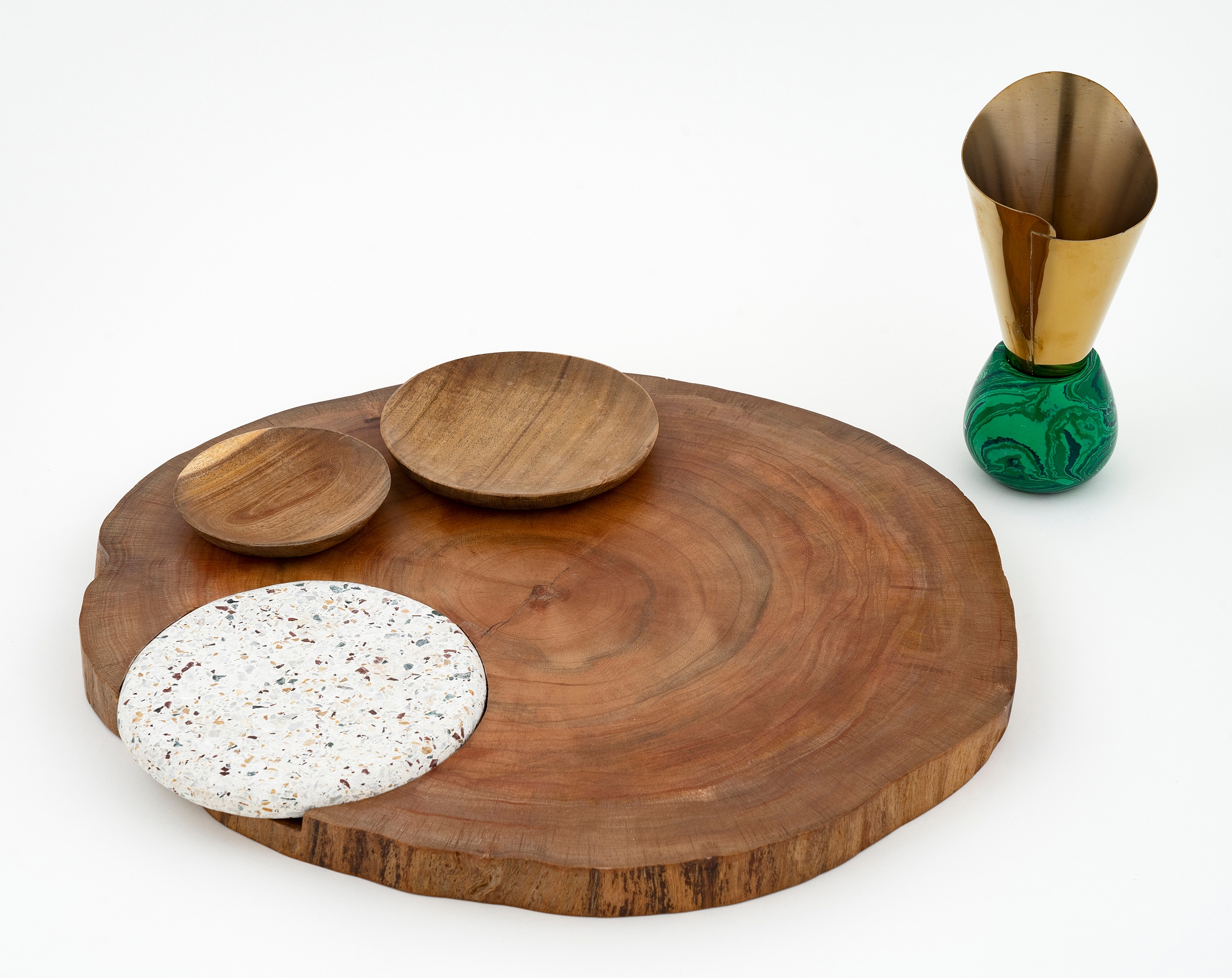 Askew Terrazzo Platter and Cone with Malachite Green Base