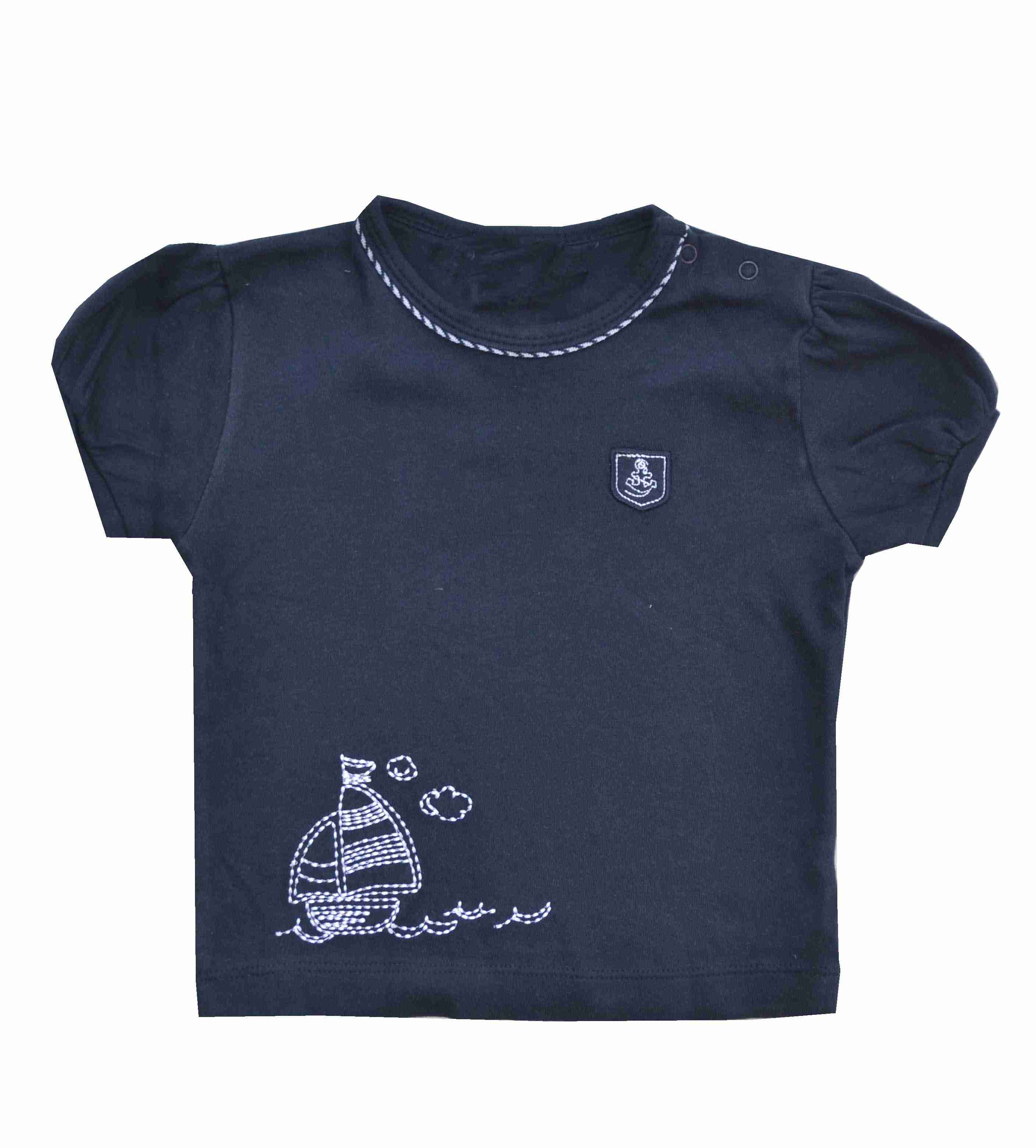 Baby Girls Top with puff sleeves;Color-Navy