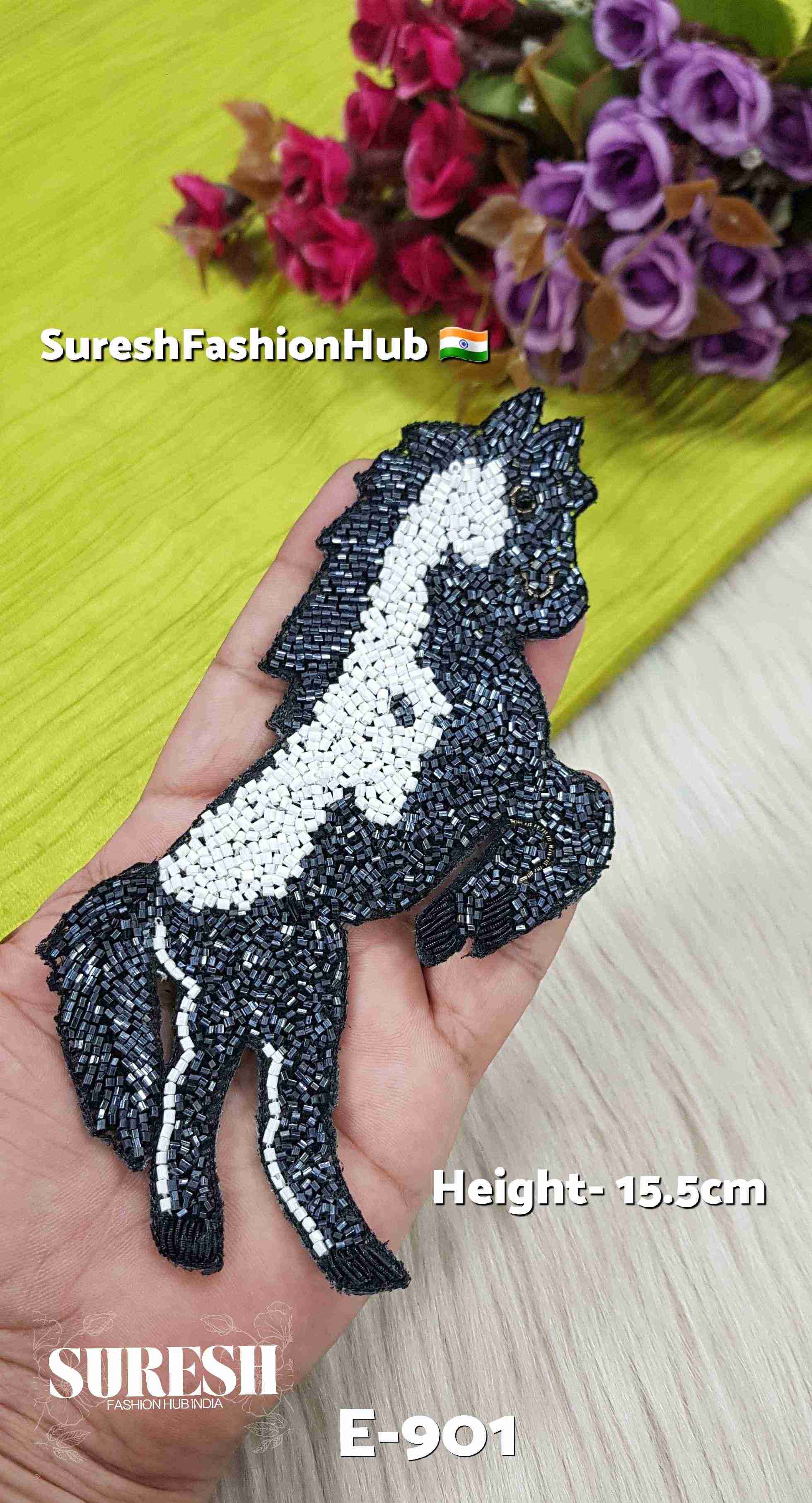 E-901 – Rainbow Grey & White Jumping Horse Patch (Right Facing)
